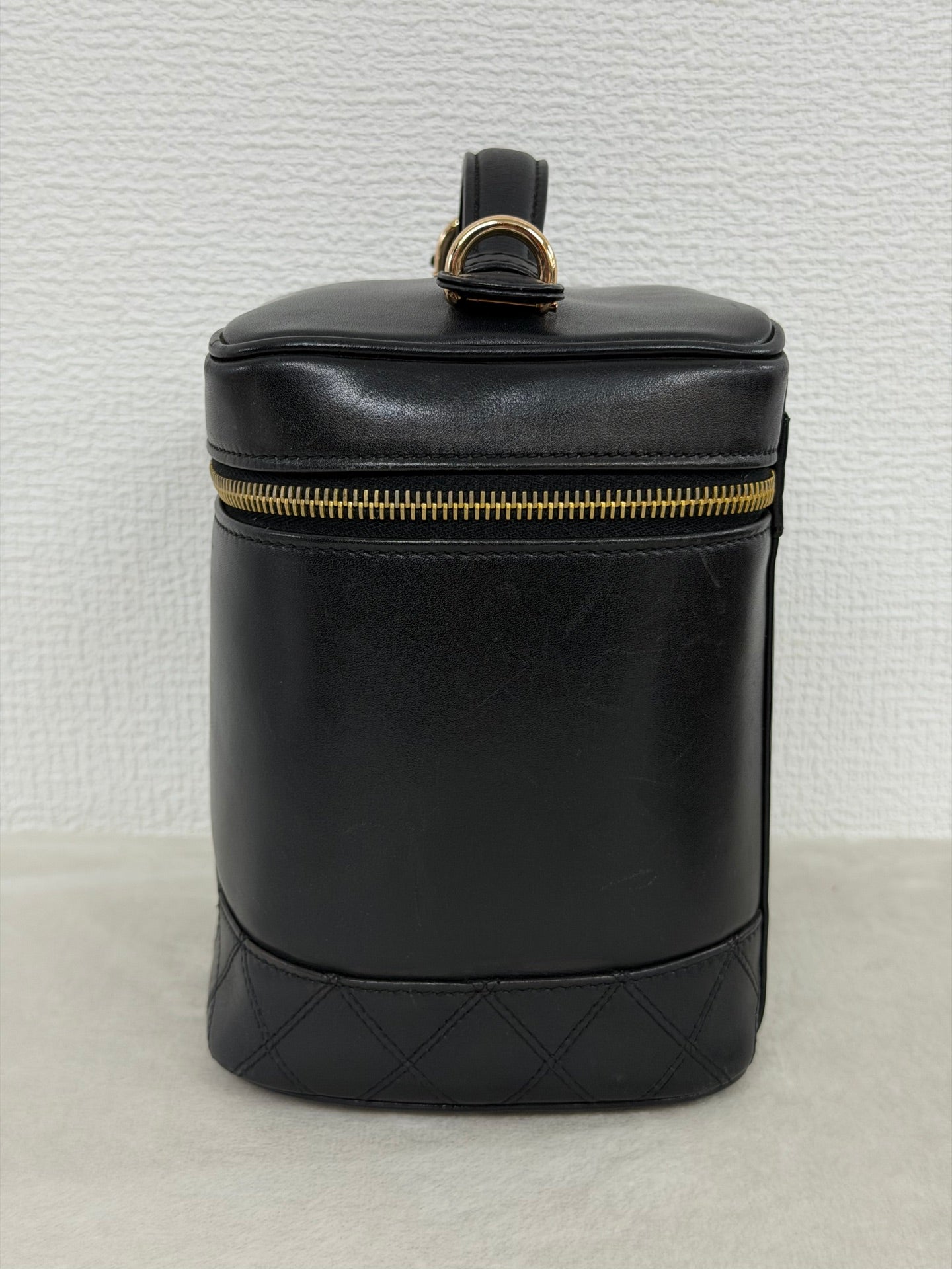 Chanel Black Leather Top Handle Cosmetic Vanity Bag