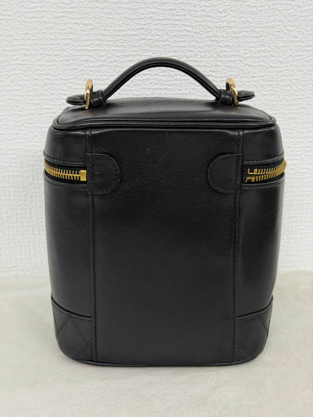 Chanel Black Leather Top Handle Cosmetic Vanity Bag