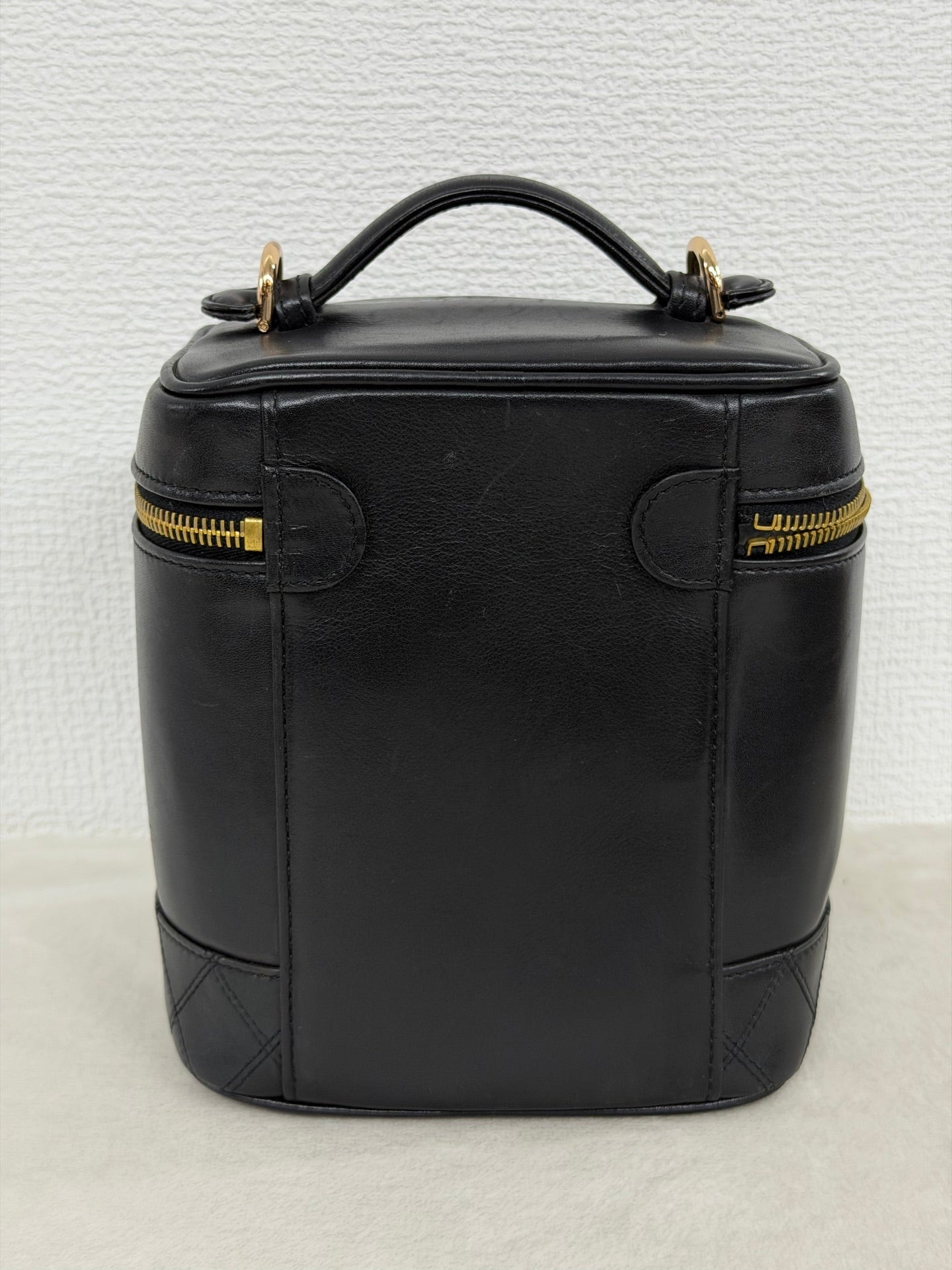 Chanel Black Leather Top Handle Cosmetic Vanity Bag