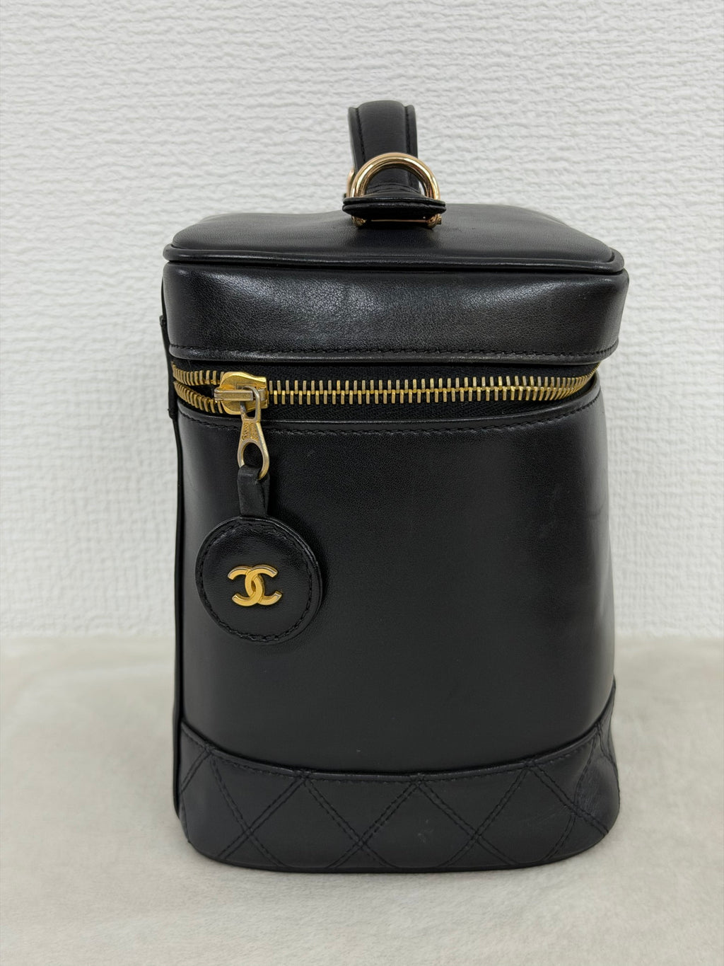 Chanel Black Leather Top Handle Cosmetic Vanity Bag