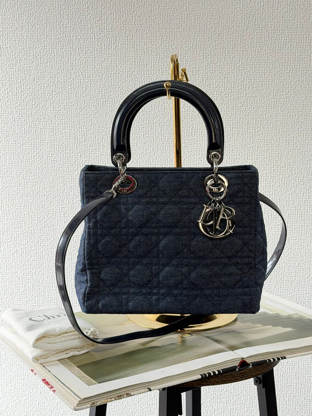 Christian Dior Denim Cannage Medium Lady Dior Bag