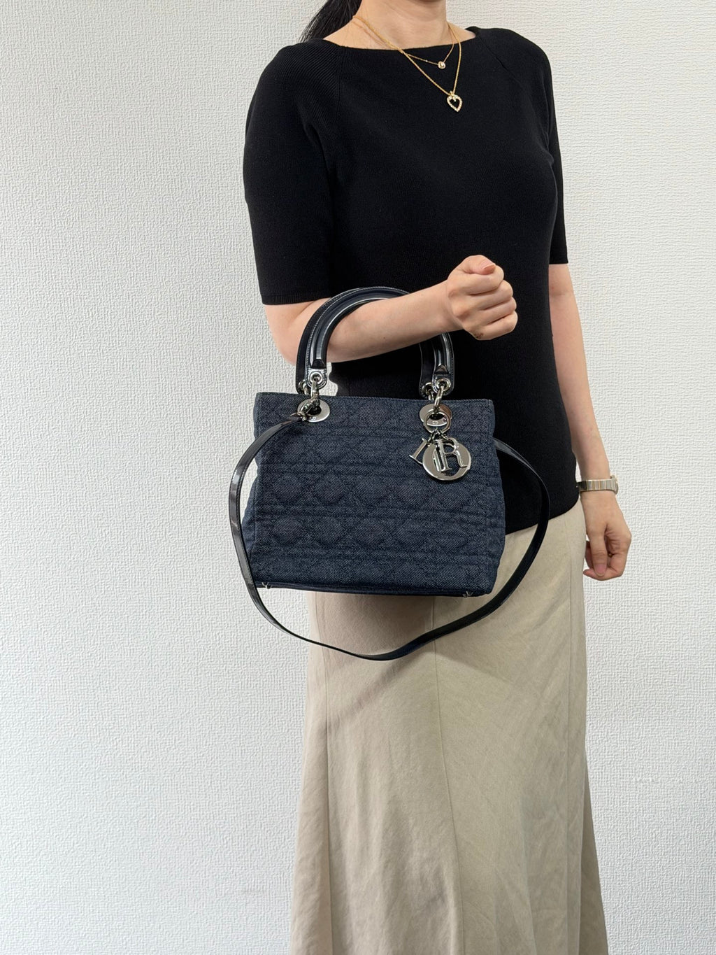 Christian Dior Denim Cannage Medium Lady Dior Bag
