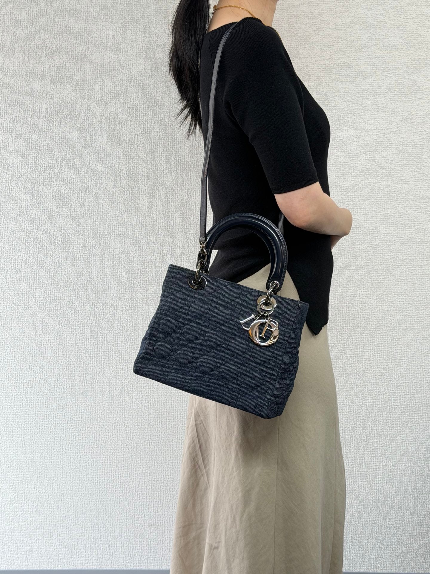 Christian Dior Denim Cannage Medium Lady Dior Bag