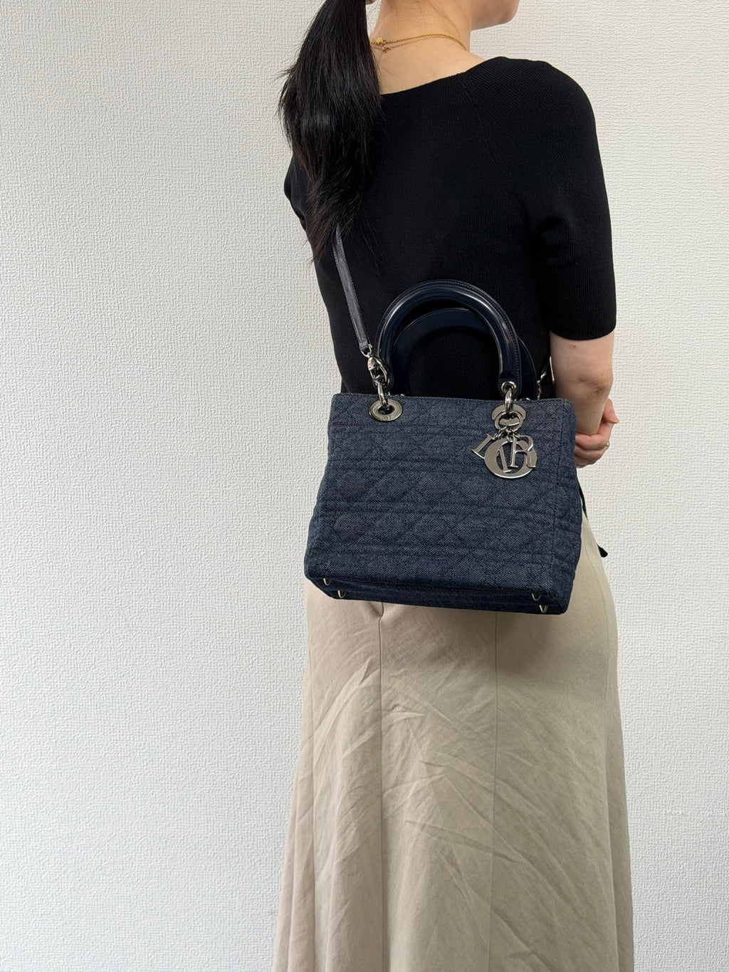 Christian Dior Denim Cannage Medium Lady Dior Bag