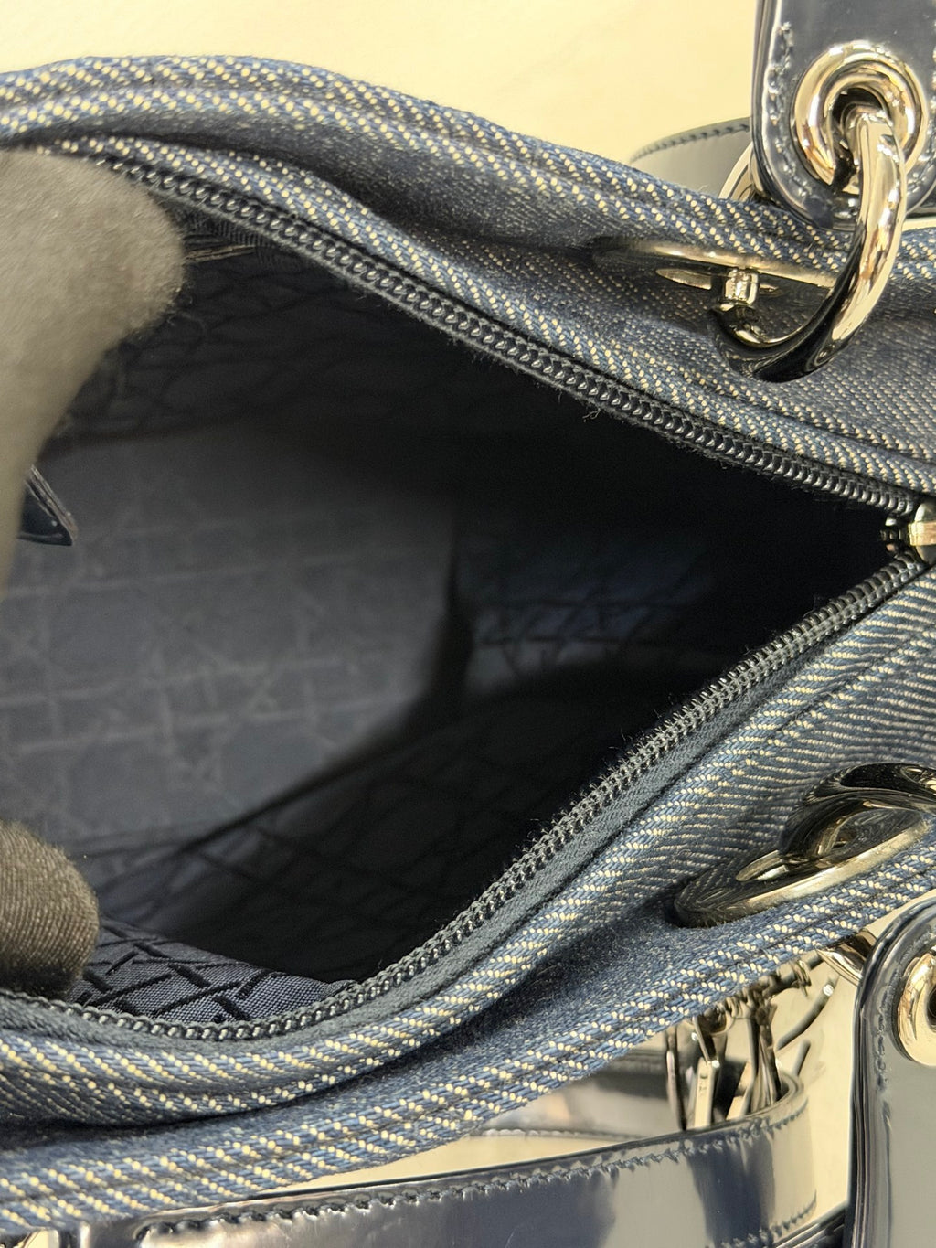 Christian Dior Denim Cannage Medium Lady Dior Bag