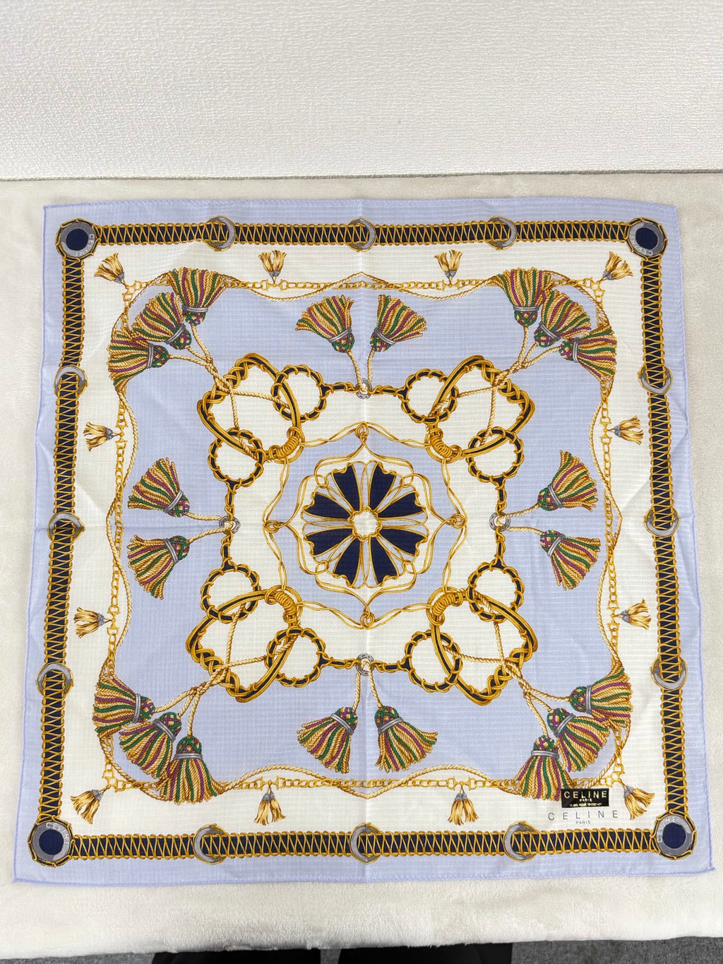 CELINE Tassel and Chain Print Cotton Handkerchief