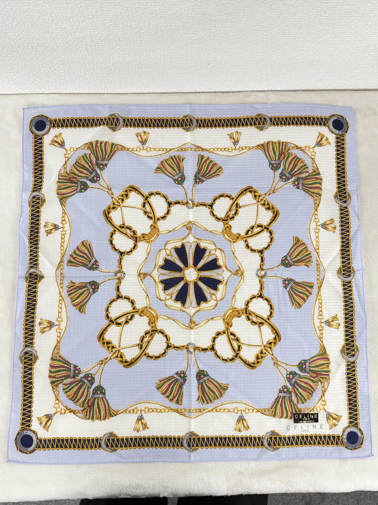 CELINE Tassel and Chain Print Cotton Handkerchief