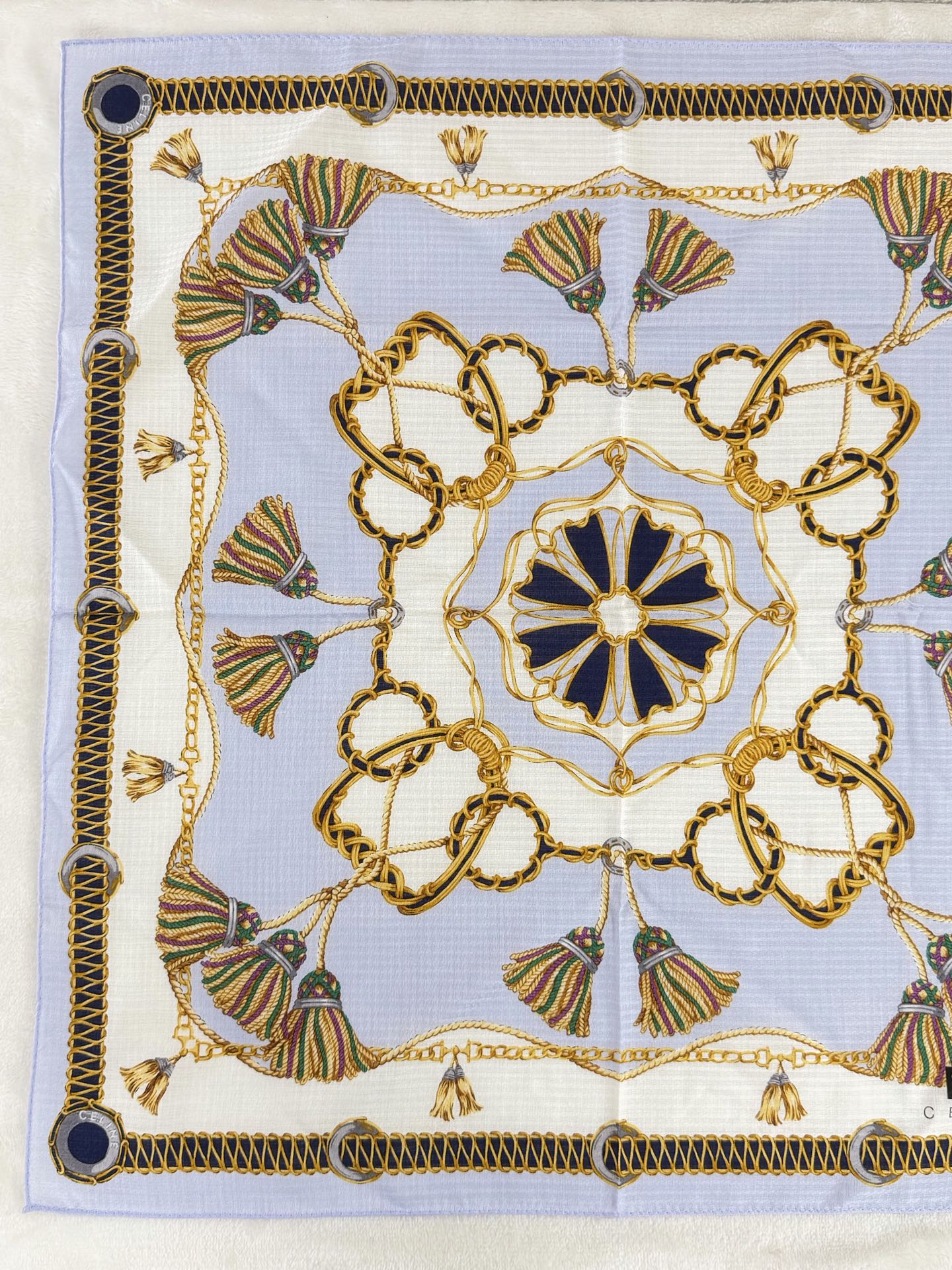 CELINE Tassel and Chain Print Cotton Handkerchief