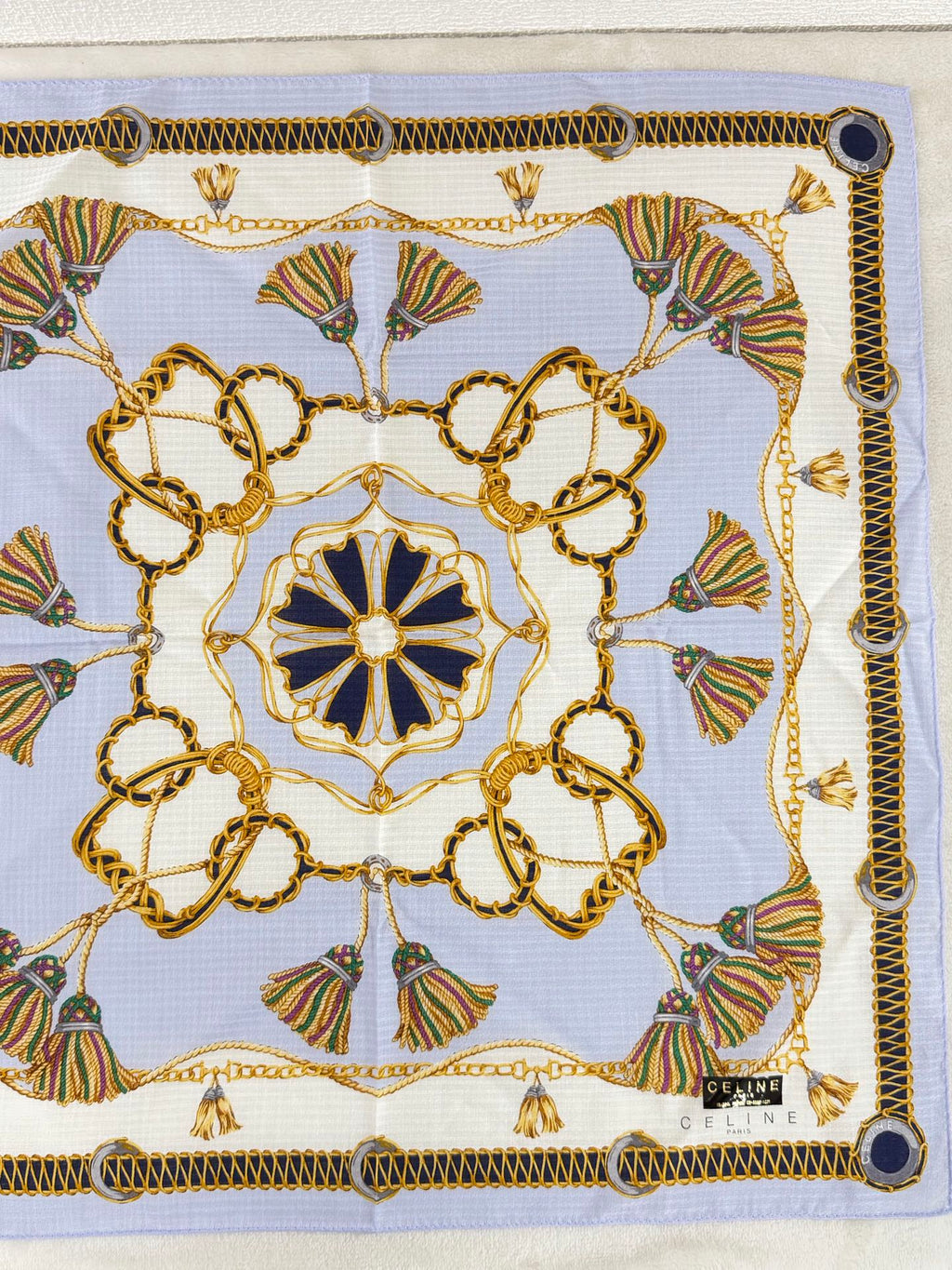 CELINE Tassel and Chain Print Cotton Handkerchief