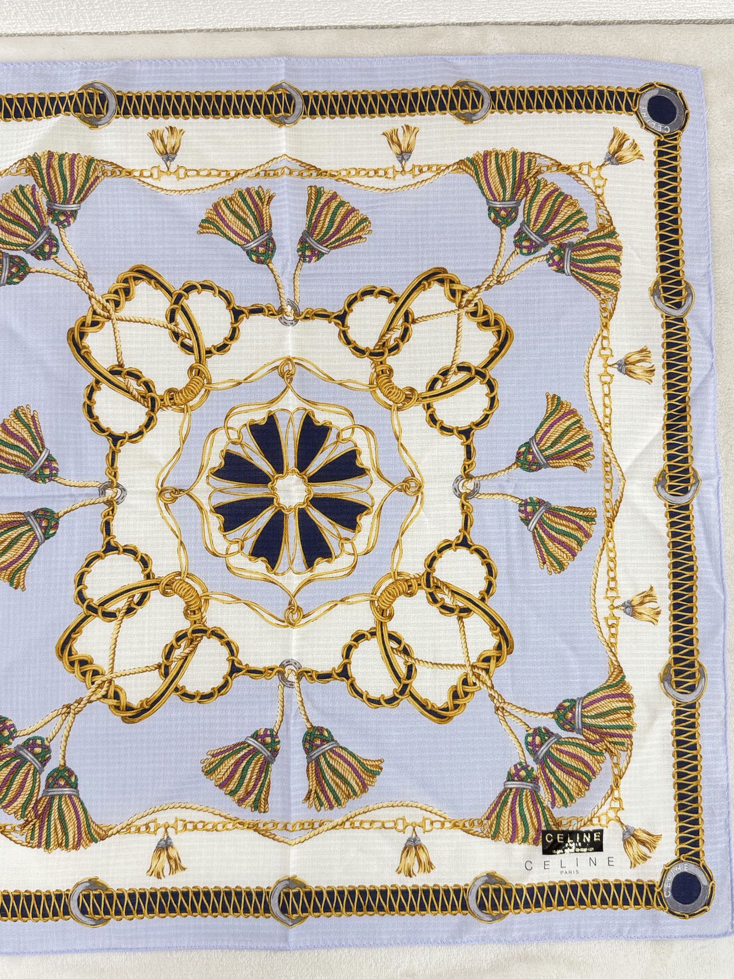 CELINE Tassel and Chain Print Cotton Handkerchief