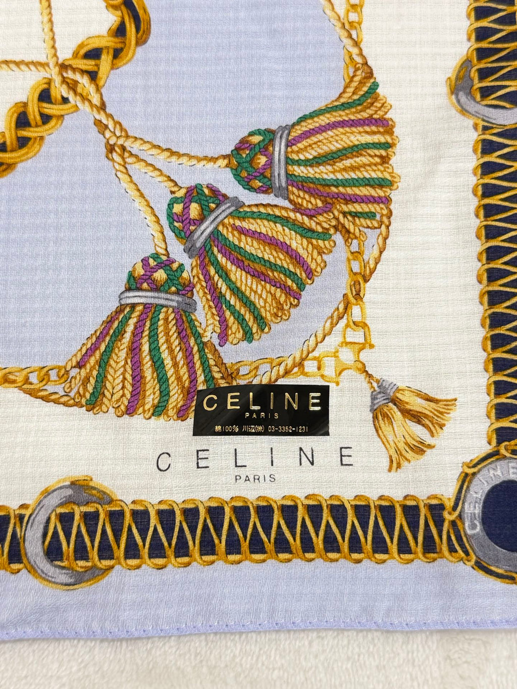 CELINE Tassel and Chain Print Cotton Handkerchief