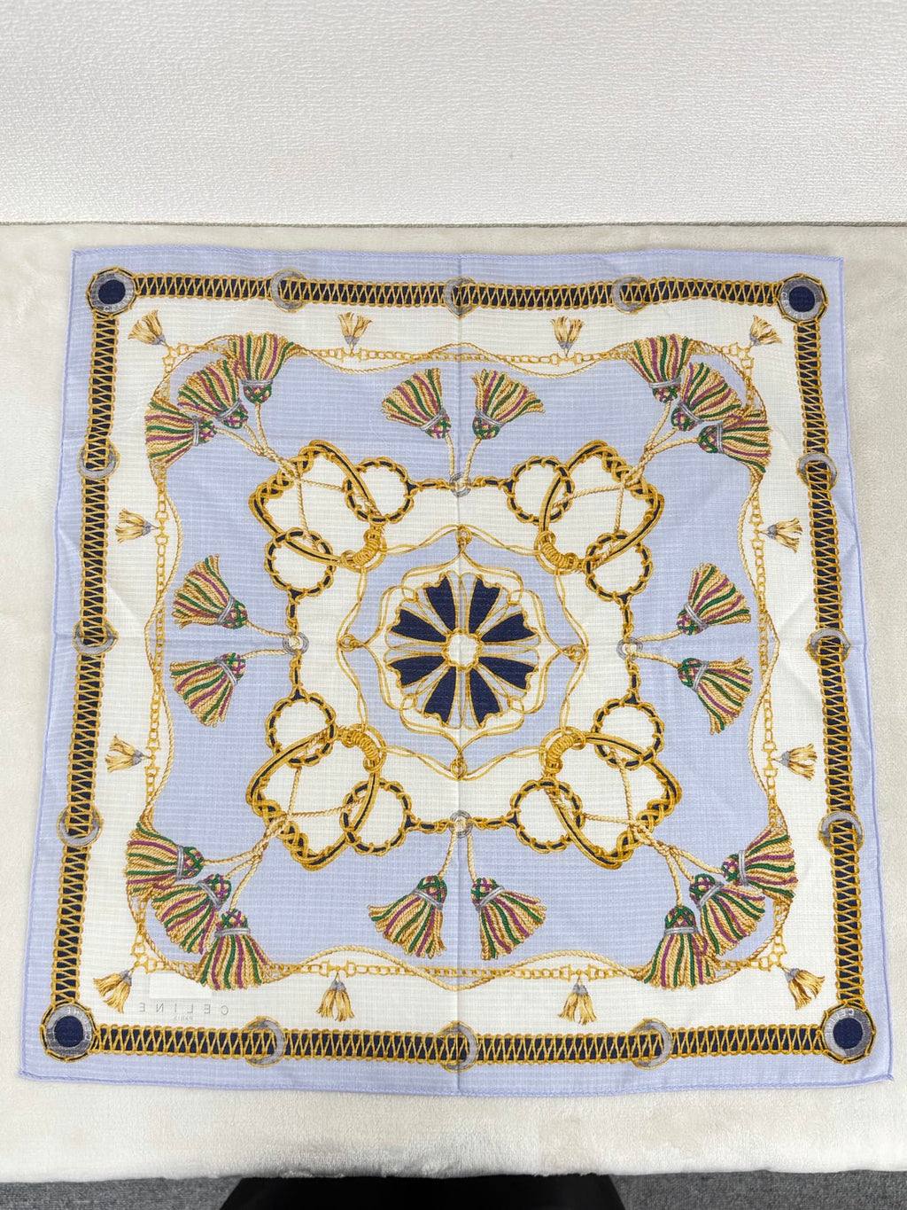 CELINE Tassel and Chain Print Cotton Handkerchief