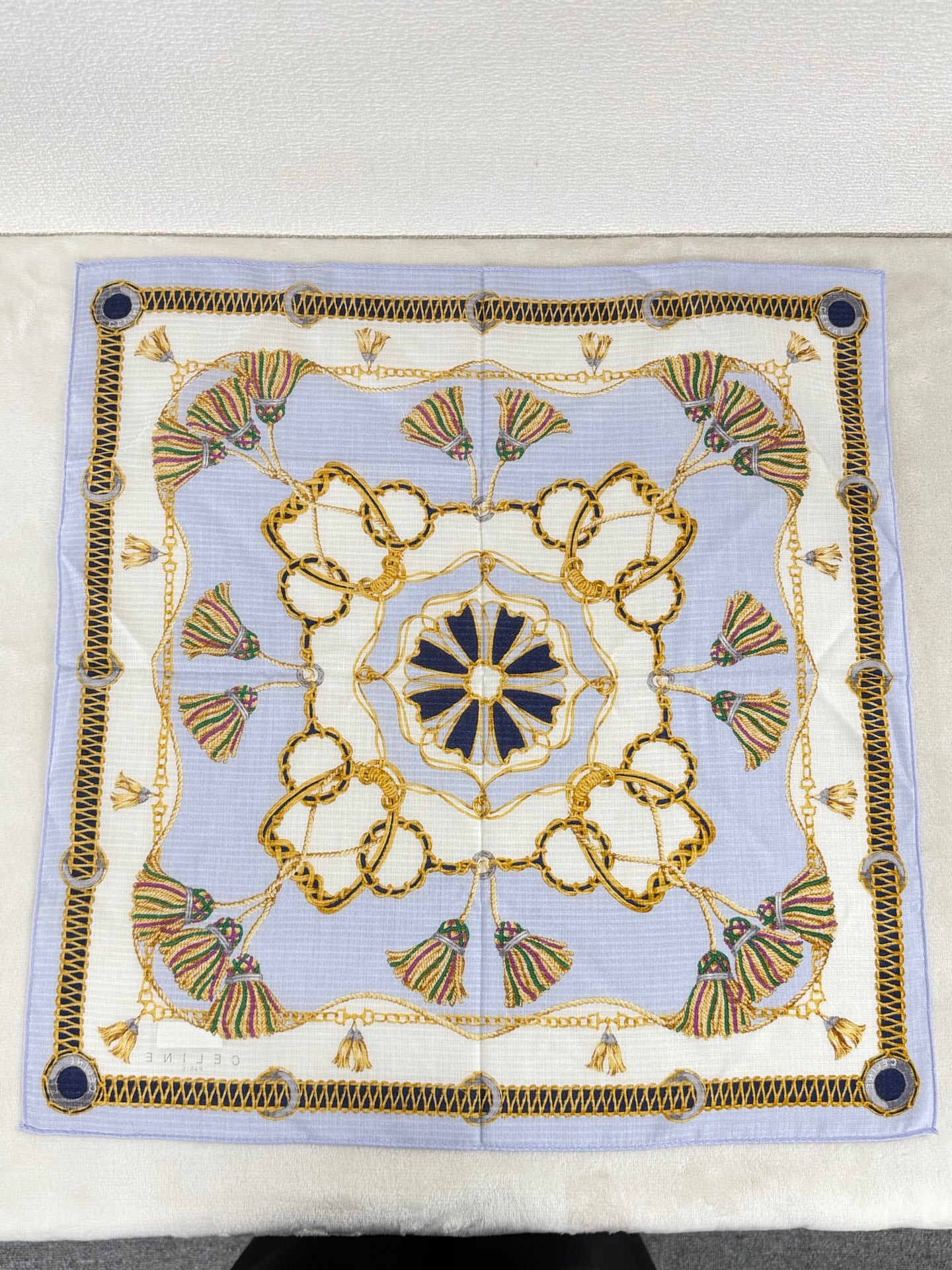 CELINE Tassel and Chain Print Cotton Handkerchief
