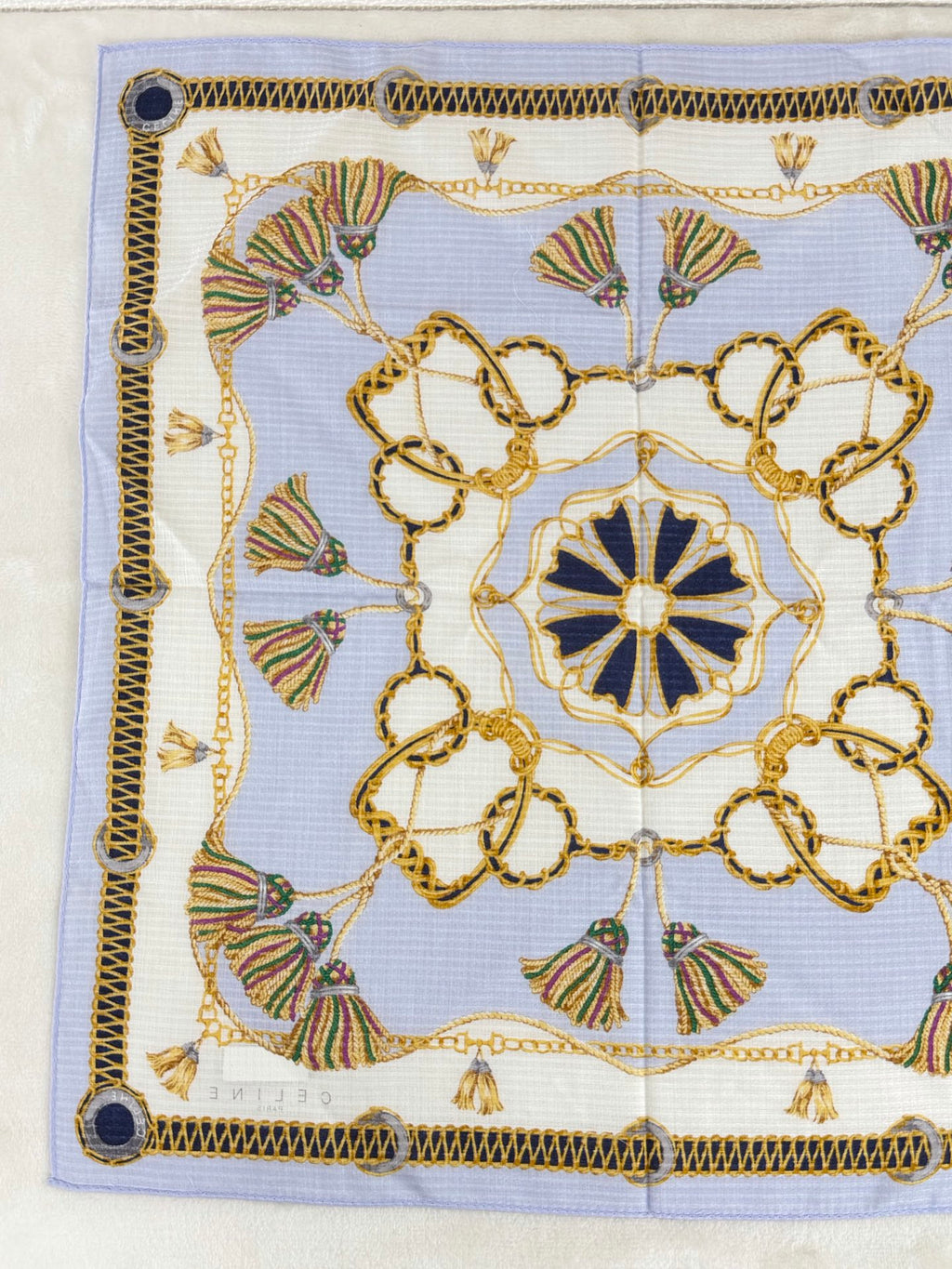 CELINE Tassel and Chain Print Cotton Handkerchief