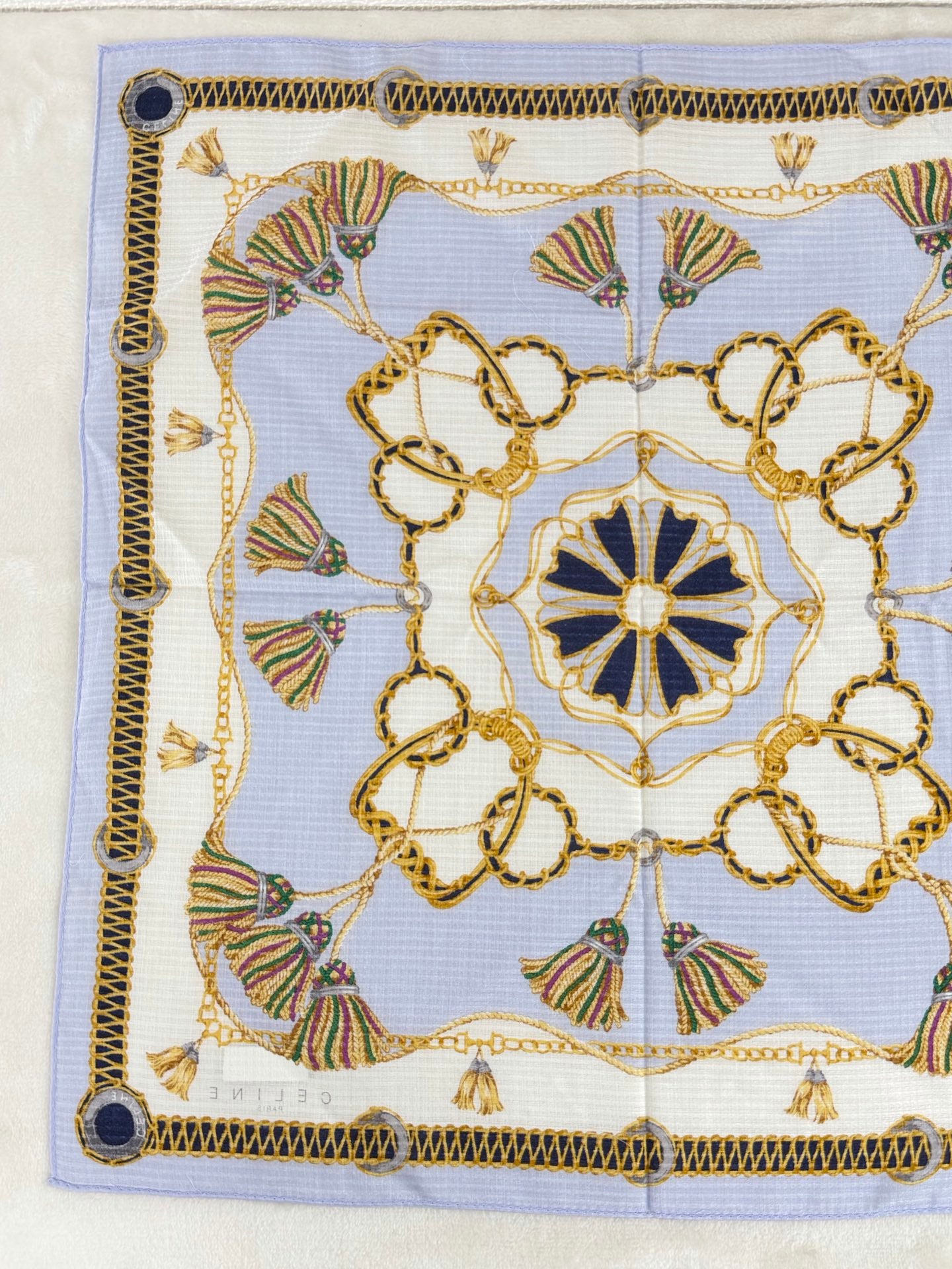 CELINE Tassel and Chain Print Cotton Handkerchief