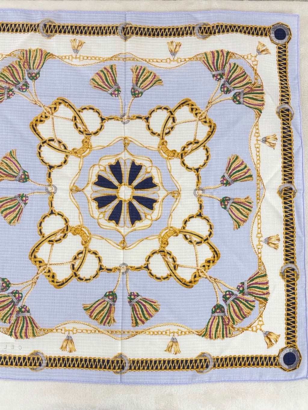 CELINE Tassel and Chain Print Cotton Handkerchief