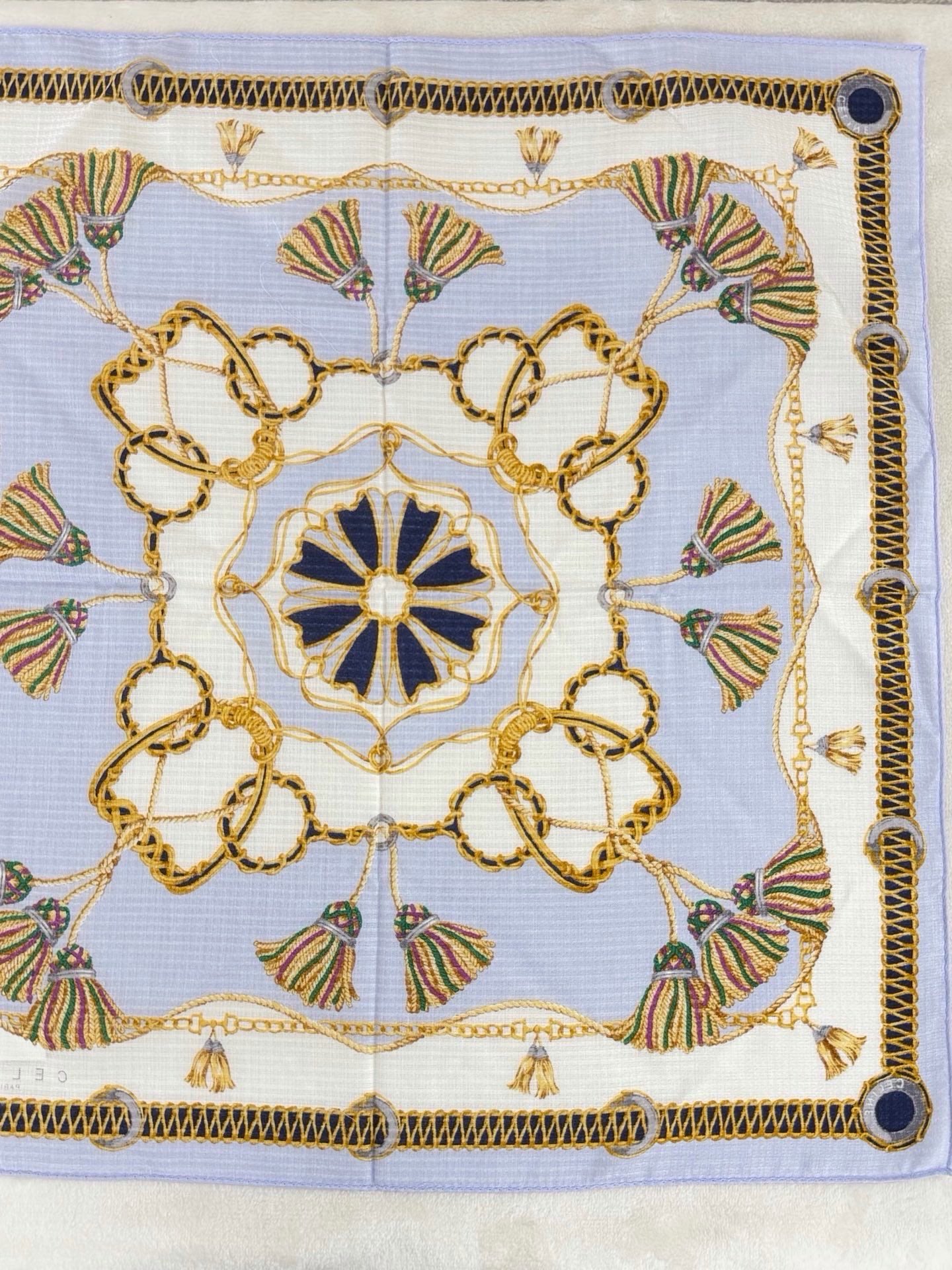 CELINE Tassel and Chain Print Cotton Handkerchief