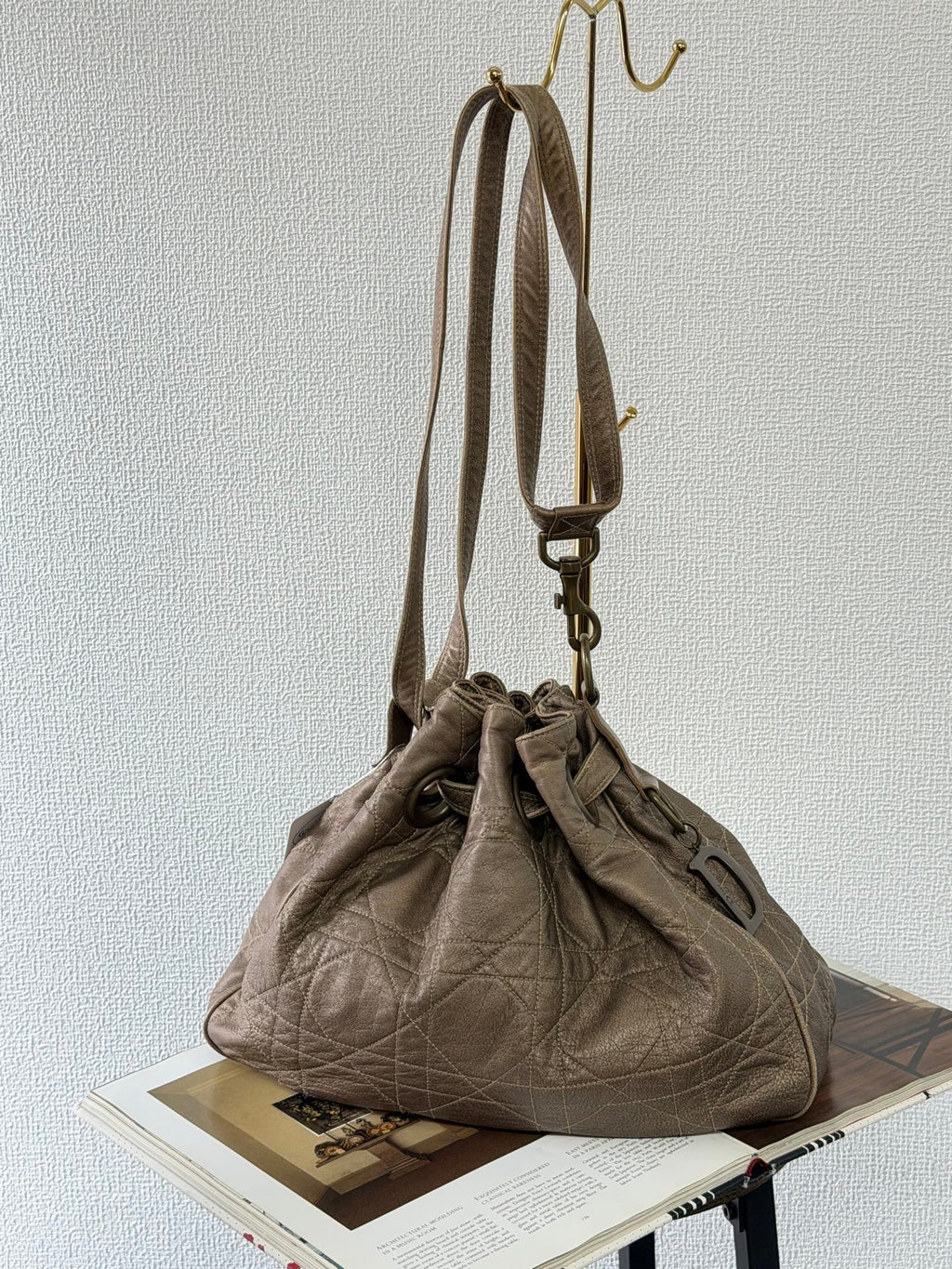 Christian Dior 2007 Lambskin Cannage Drawstring Hobo Bag