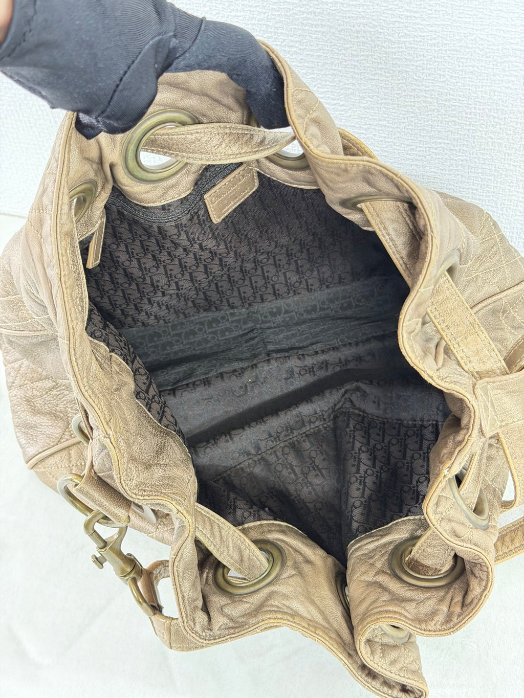 Christian Dior 2007 Lambskin Cannage Drawstring Hobo Bag