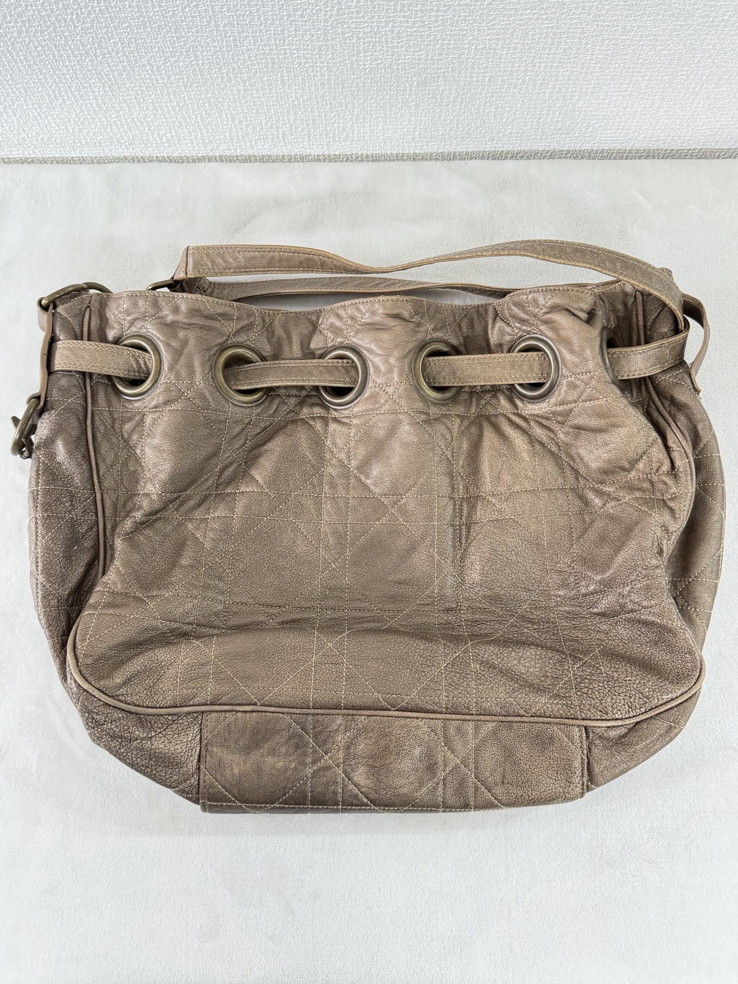 Christian Dior 2007 Lambskin Cannage Drawstring Hobo Bag