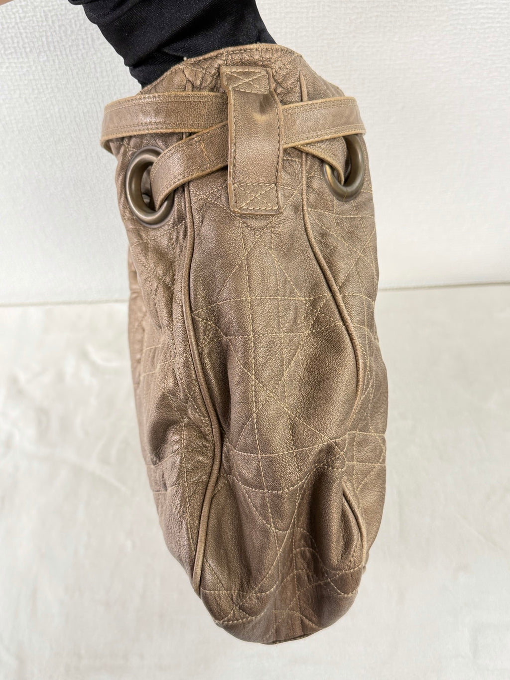 Christian Dior 2007 Lambskin Cannage Drawstring Hobo Bag