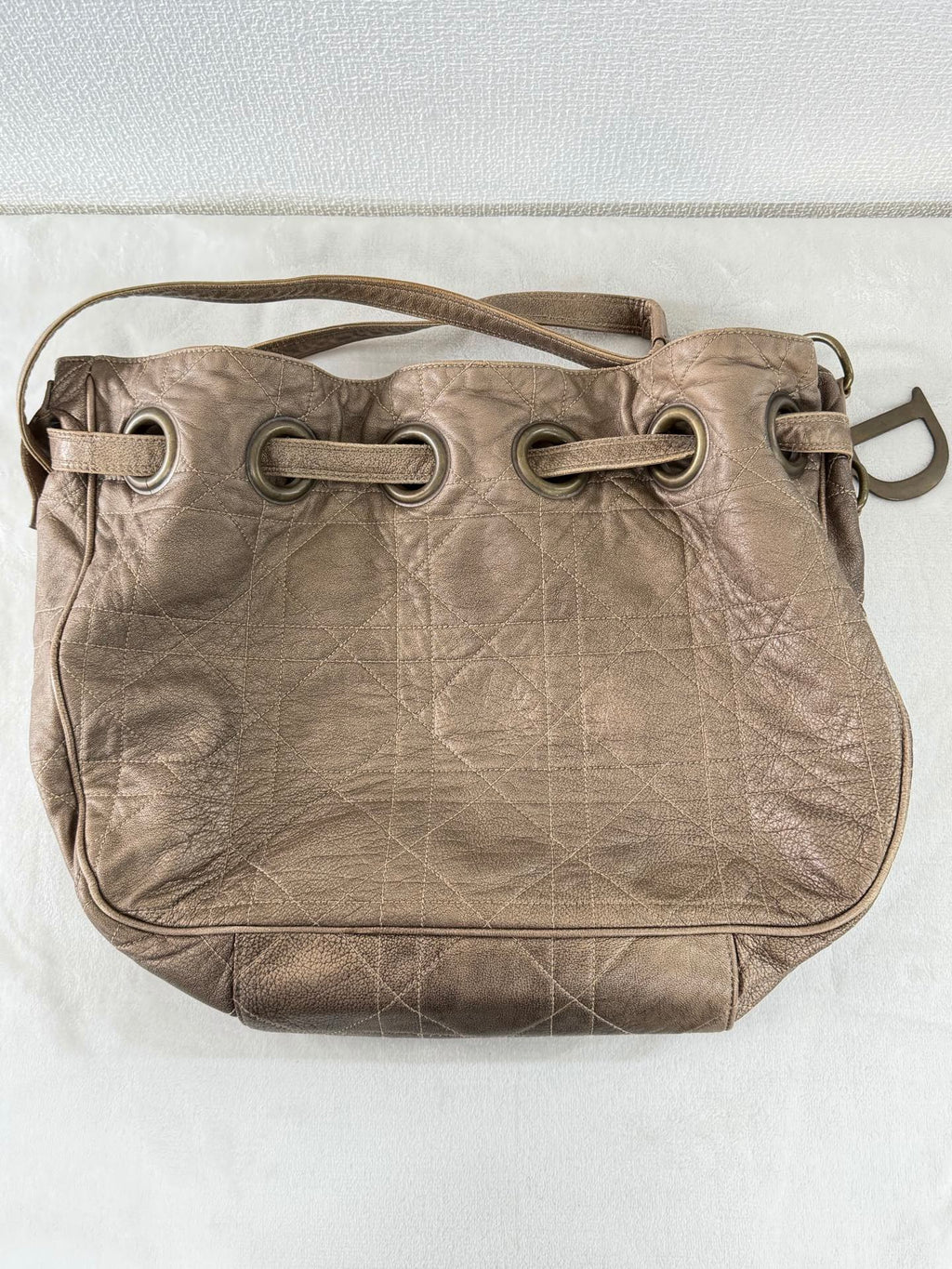 Christian Dior 2007 Lambskin Cannage Drawstring Hobo Bag