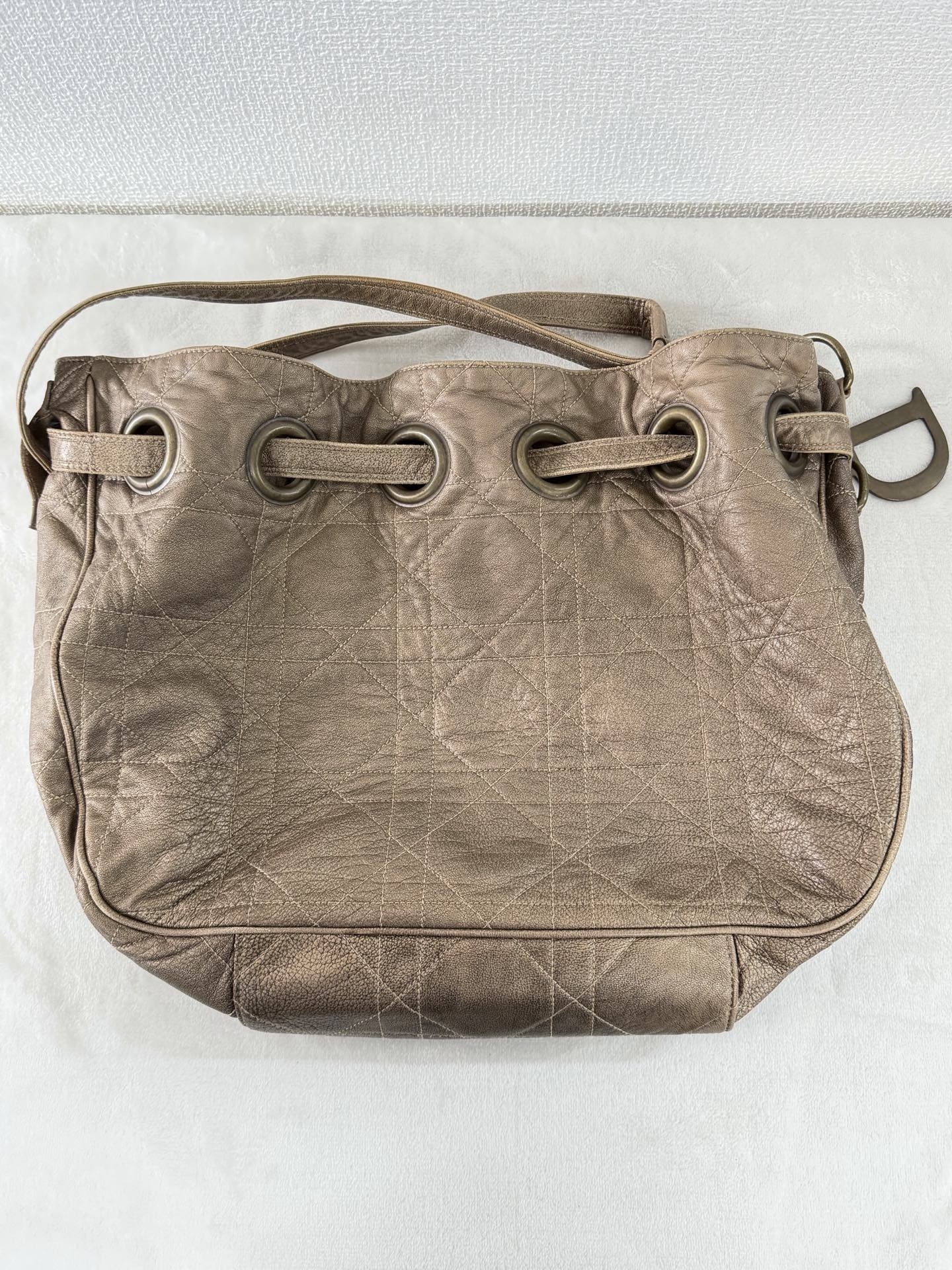 Christian Dior 2007 Lambskin Cannage Drawstring Hobo Bag