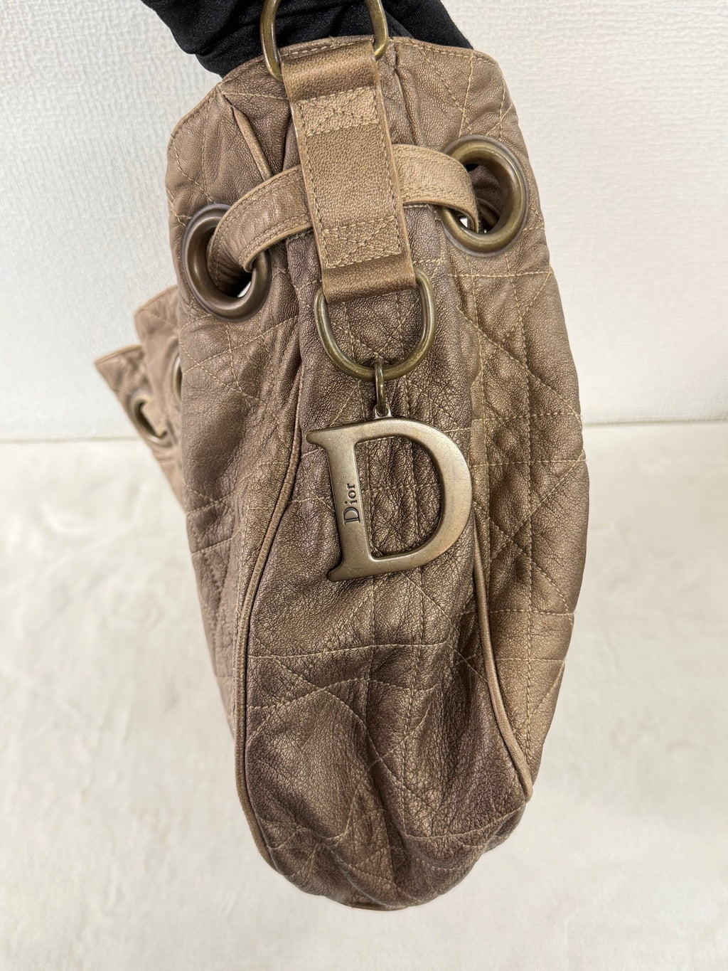 Christian Dior 2007 Lambskin Cannage Drawstring Hobo Bag