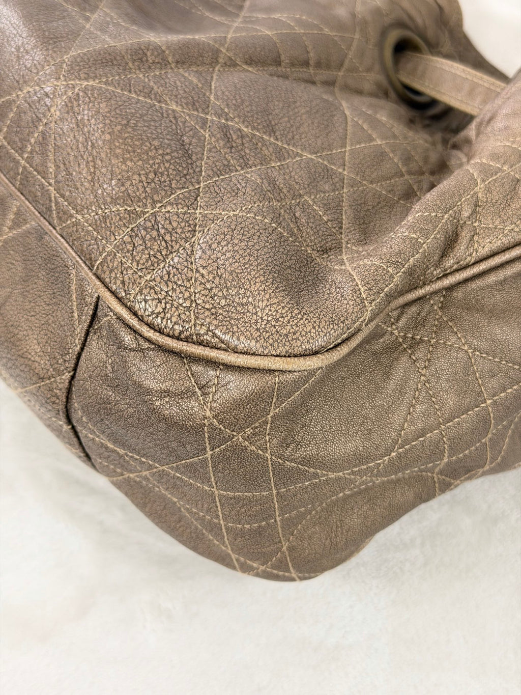 Christian Dior 2007 Lambskin Cannage Drawstring Hobo Bag