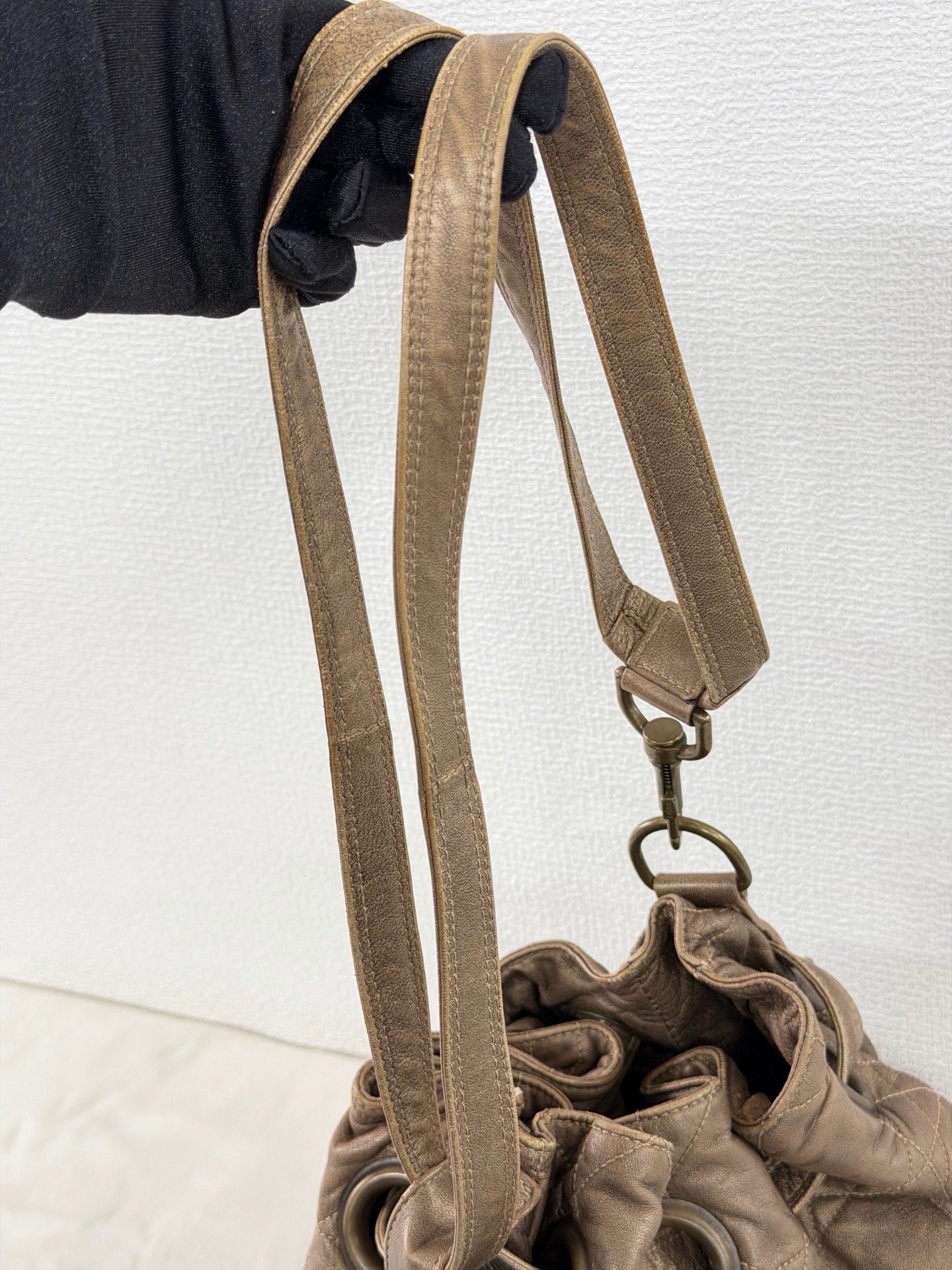 Christian Dior 2007 Lambskin Cannage Drawstring Hobo Bag