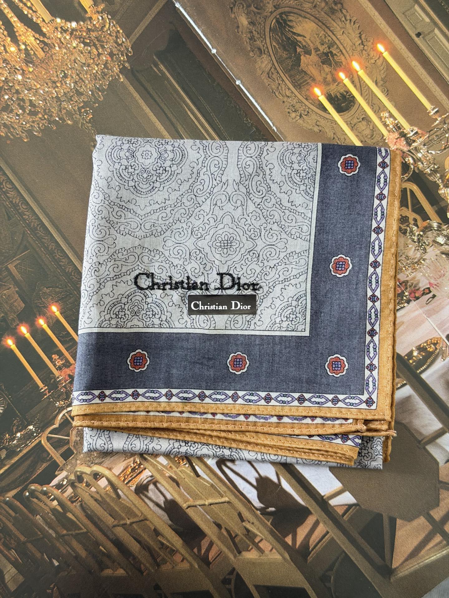 Christian Dior Paisley and Medallion Print Cotton Handkerchief