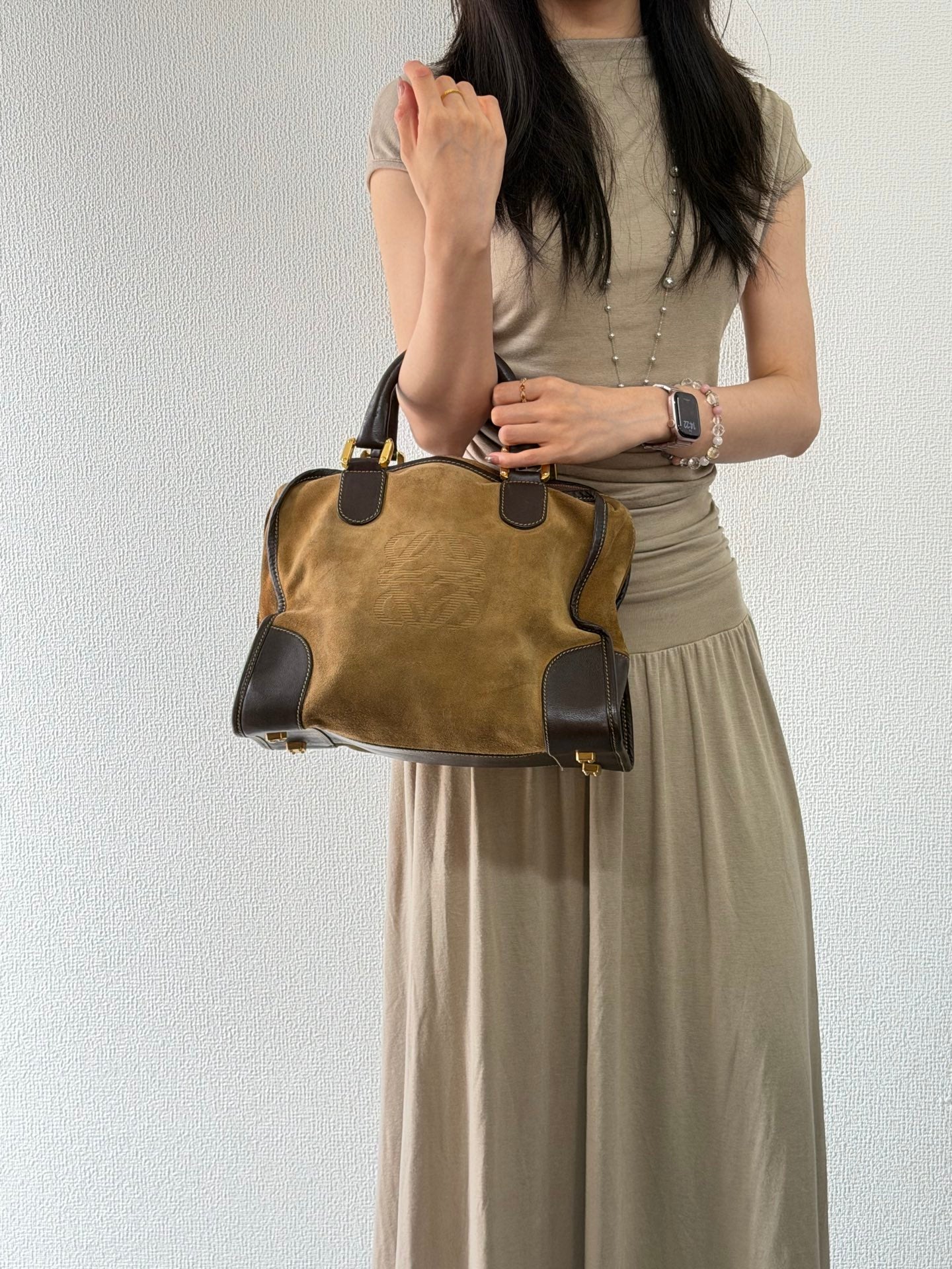 LOEWE Suede Anagram Amazona Handbag