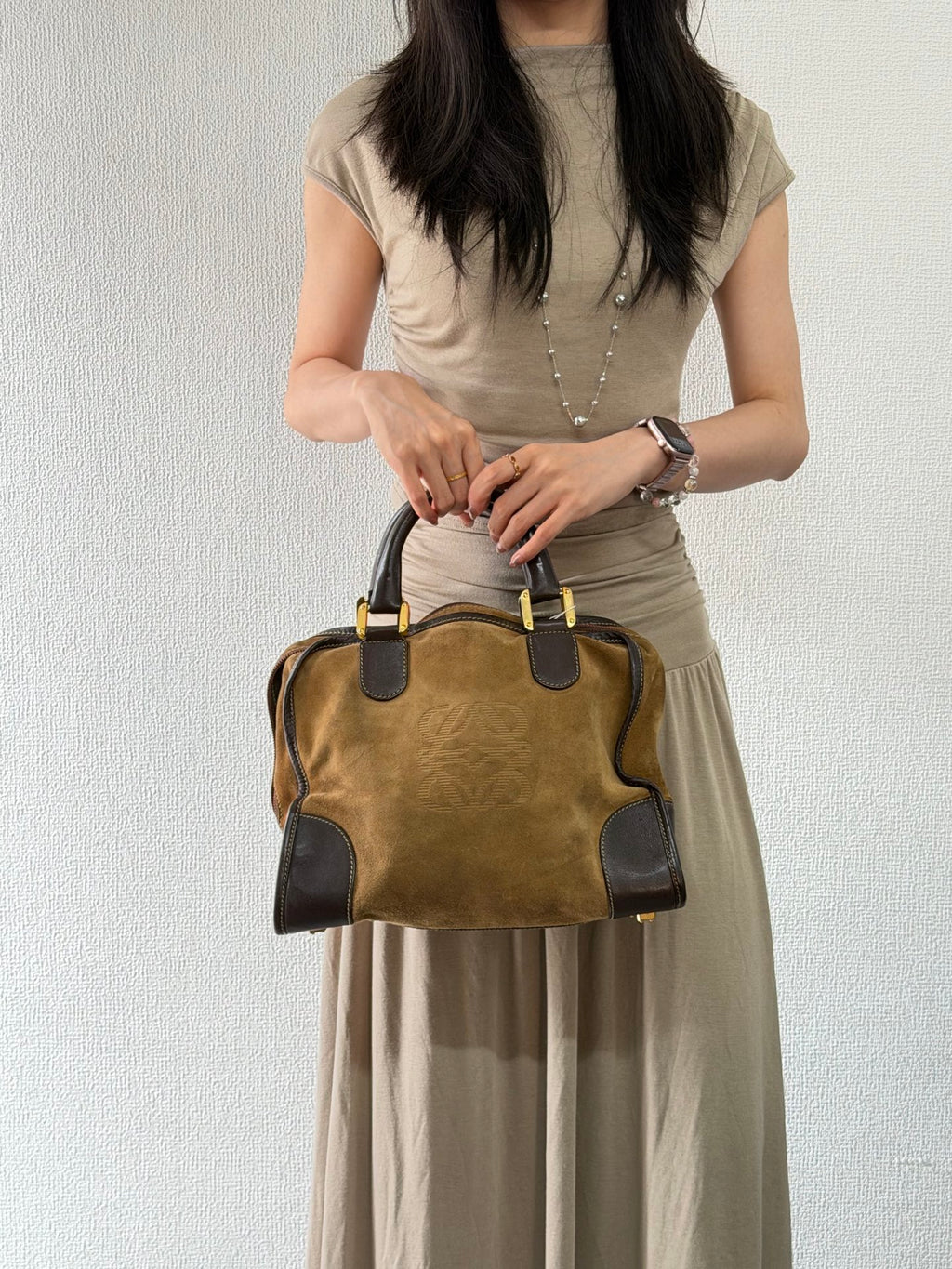 LOEWE Suede Anagram Amazona Handbag