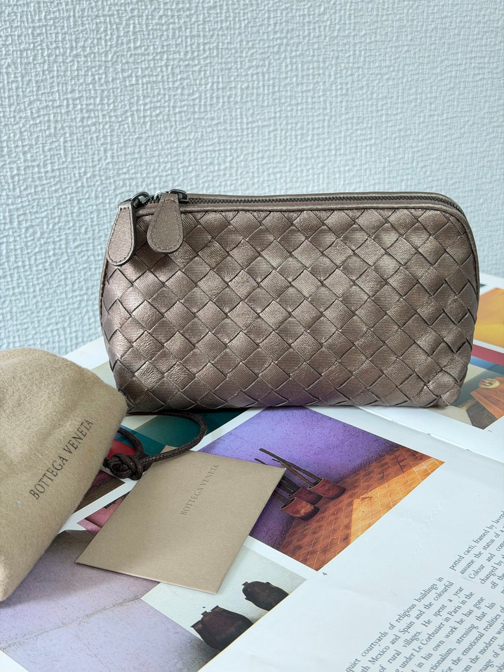 Bottega Veneta Intrecciato Metallic Bronze Cosmetic Pouch
