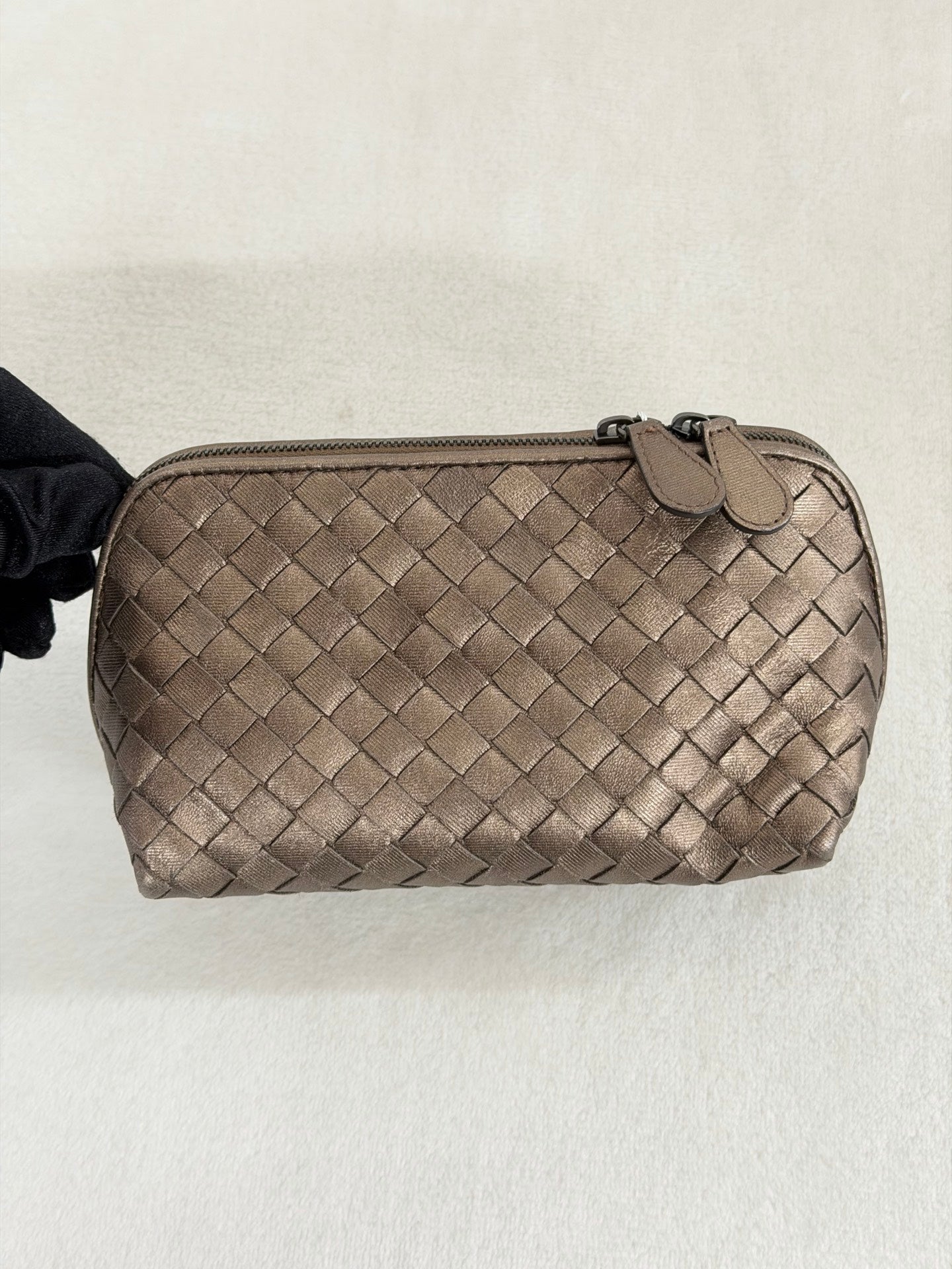 Bottega Veneta Intrecciato Metallic Bronze Cosmetic Pouch