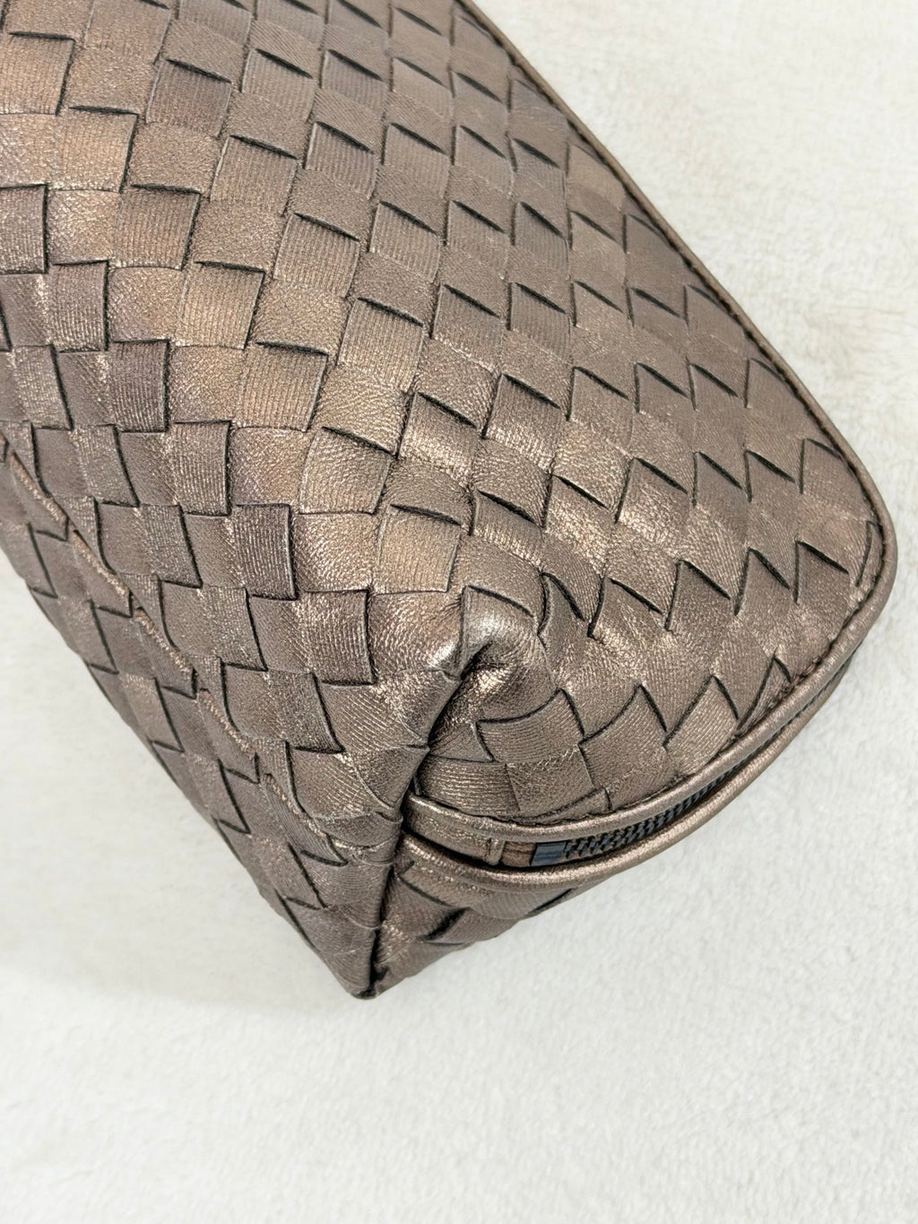 Bottega Veneta Intrecciato Metallic Bronze Cosmetic Pouch