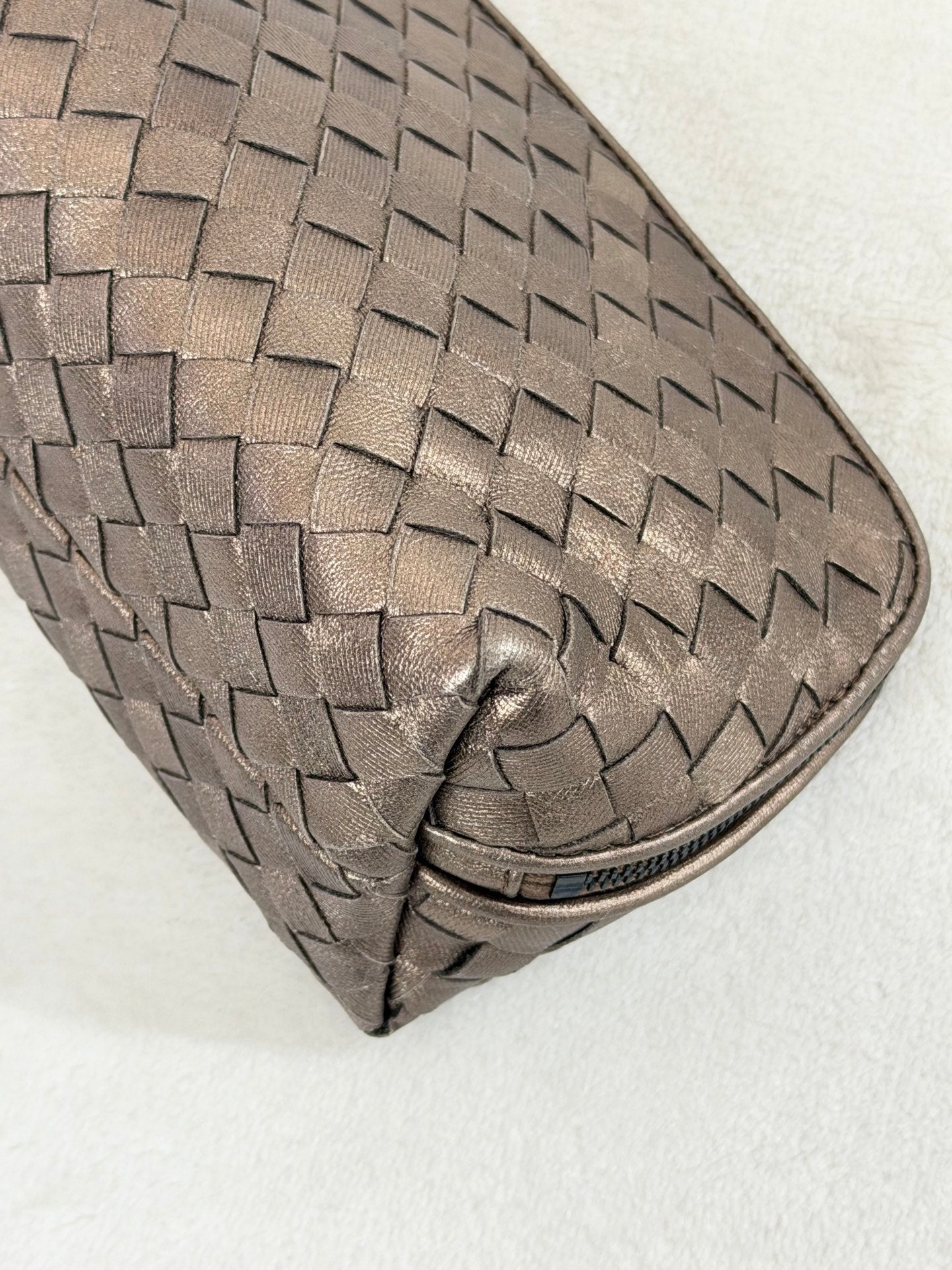 Bottega Veneta Intrecciato Metallic Bronze Cosmetic Pouch
