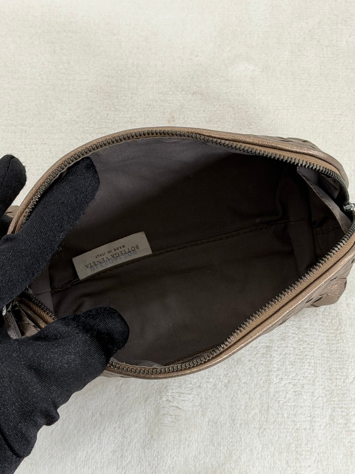 Bottega Veneta Intrecciato Metallic Bronze Cosmetic Pouch