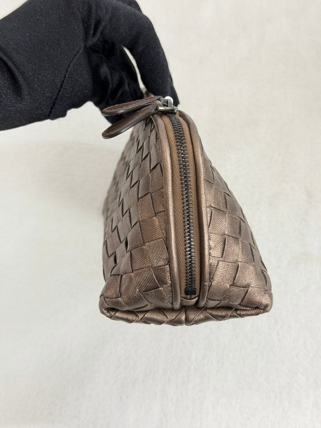 Bottega Veneta Intrecciato Metallic Bronze Cosmetic Pouch