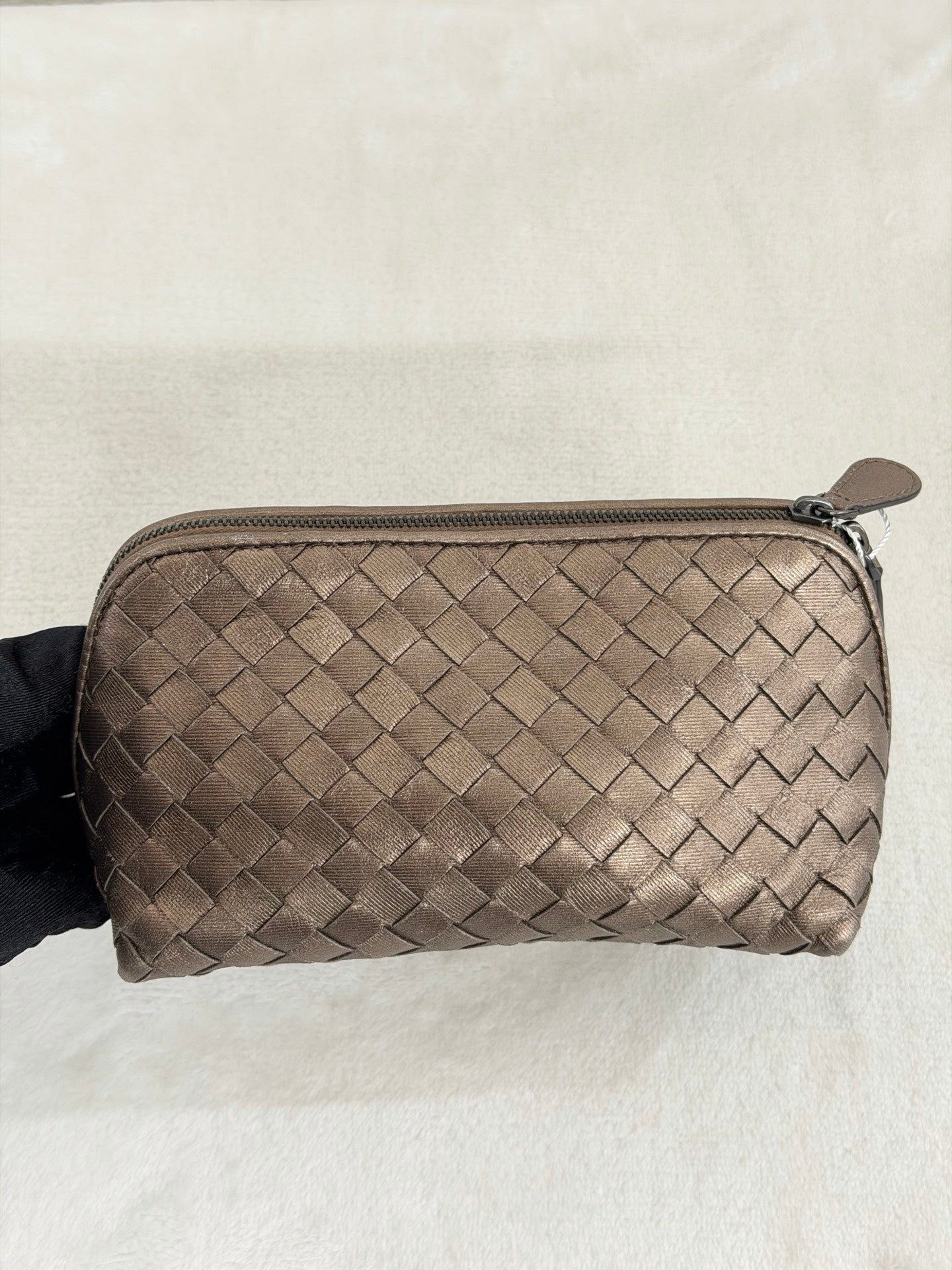 Bottega Veneta Intrecciato Metallic Bronze Cosmetic Pouch