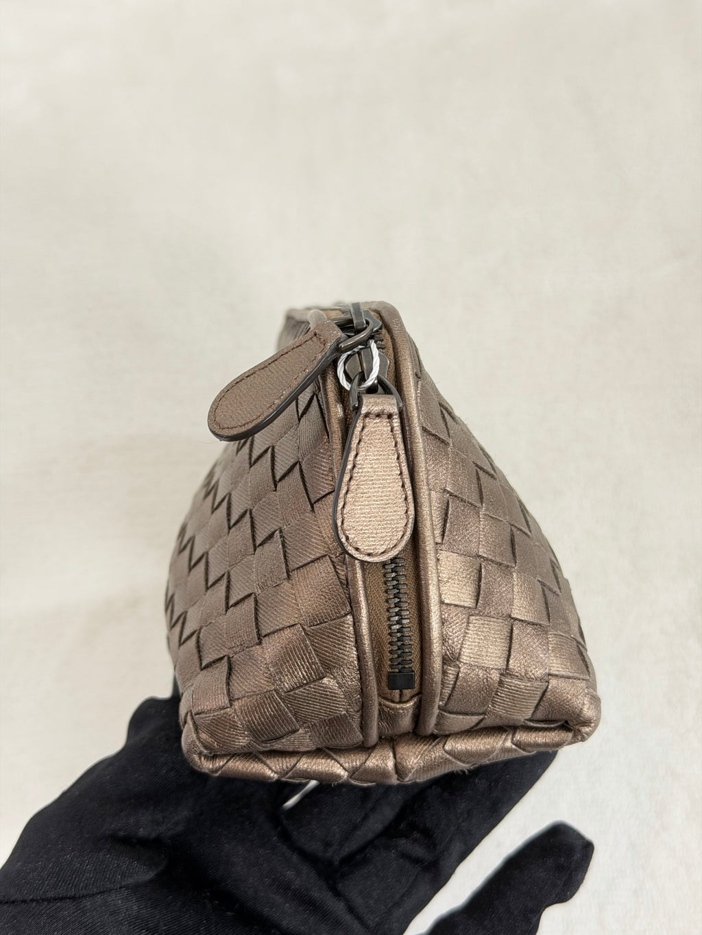 Bottega Veneta Intrecciato Metallic Bronze Cosmetic Pouch