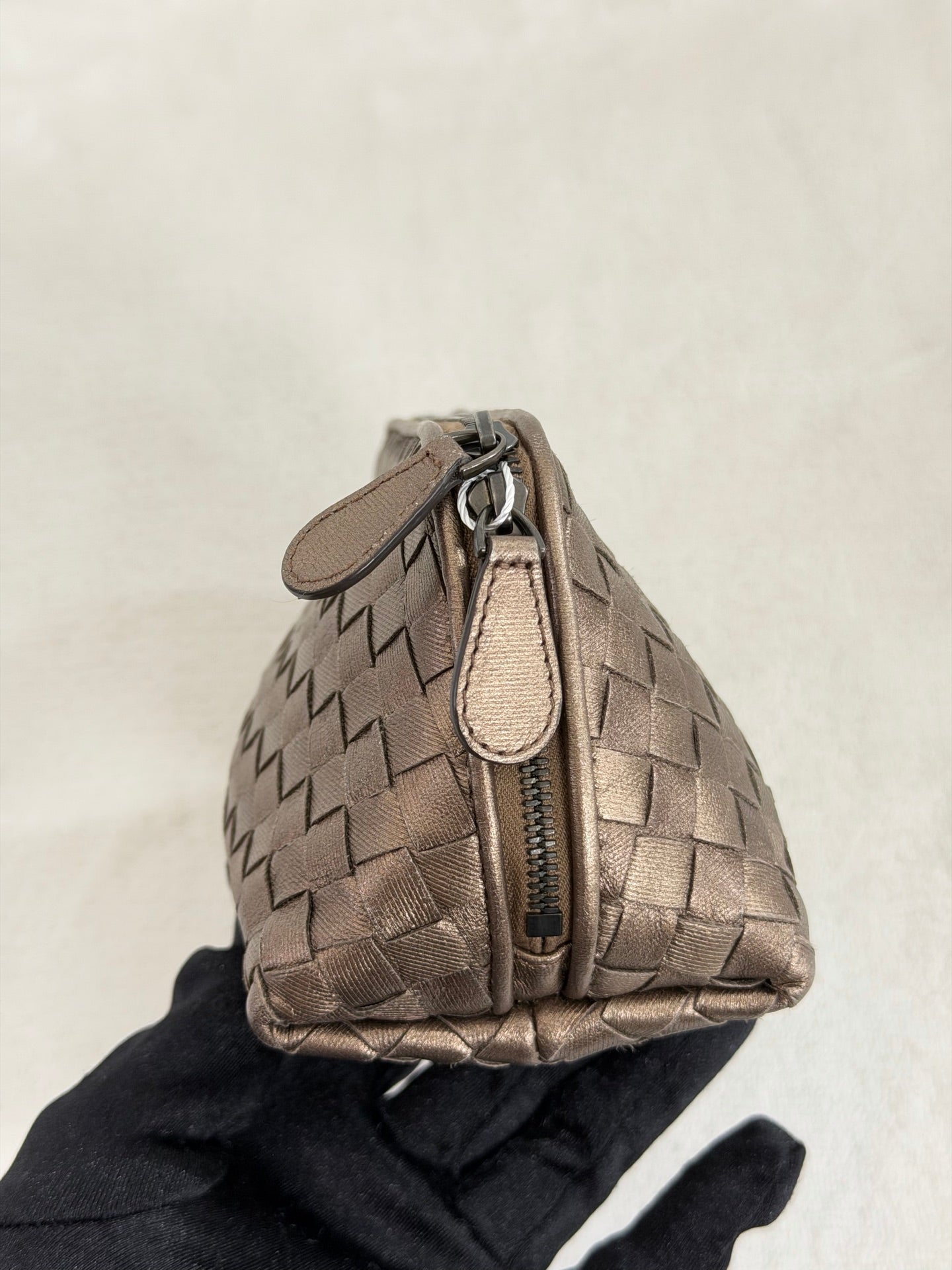 Bottega Veneta Intrecciato Metallic Bronze Cosmetic Pouch