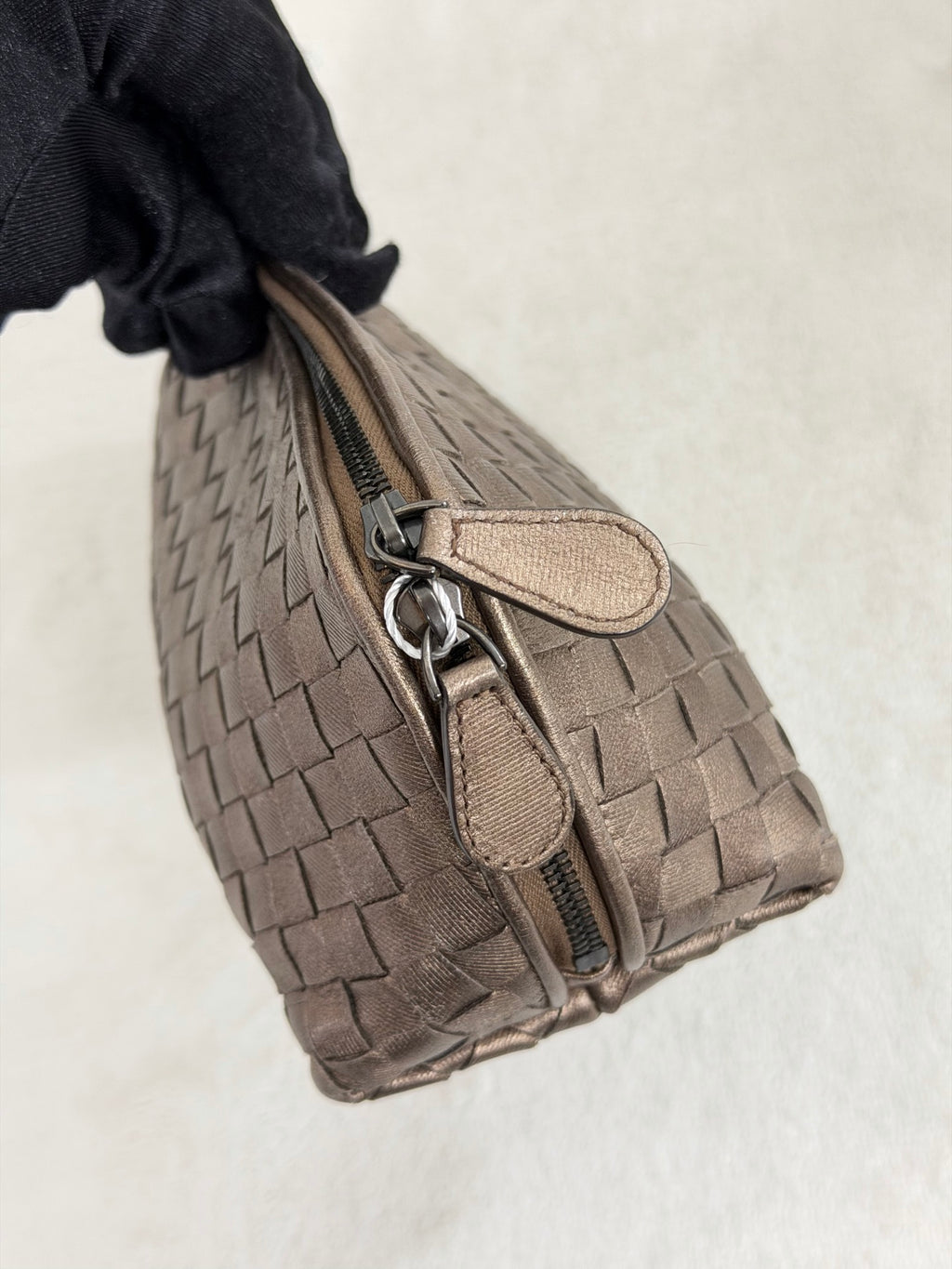 Bottega Veneta Intrecciato Metallic Bronze Cosmetic Pouch