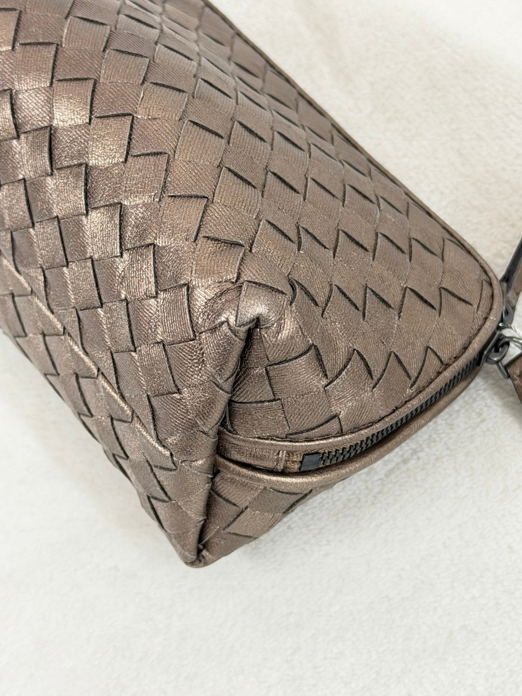 Bottega Veneta Intrecciato Metallic Bronze Cosmetic Pouch