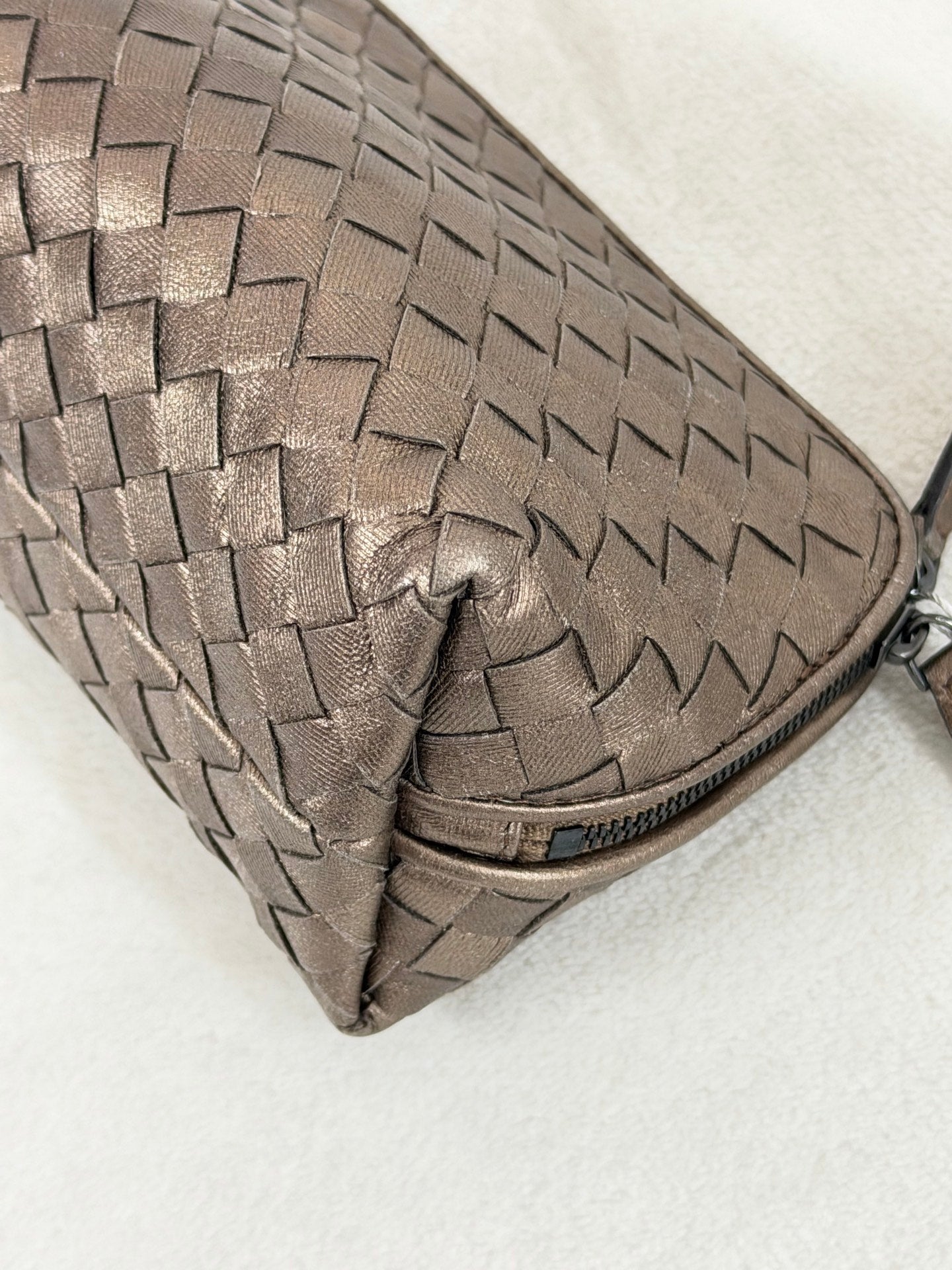 Bottega Veneta Intrecciato Metallic Bronze Cosmetic Pouch