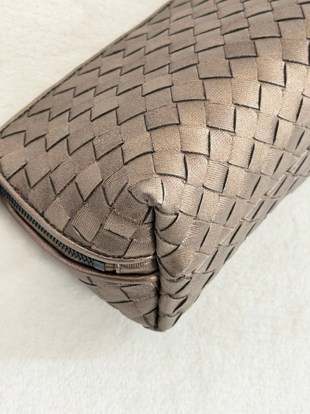Bottega Veneta Intrecciato Metallic Bronze Cosmetic Pouch