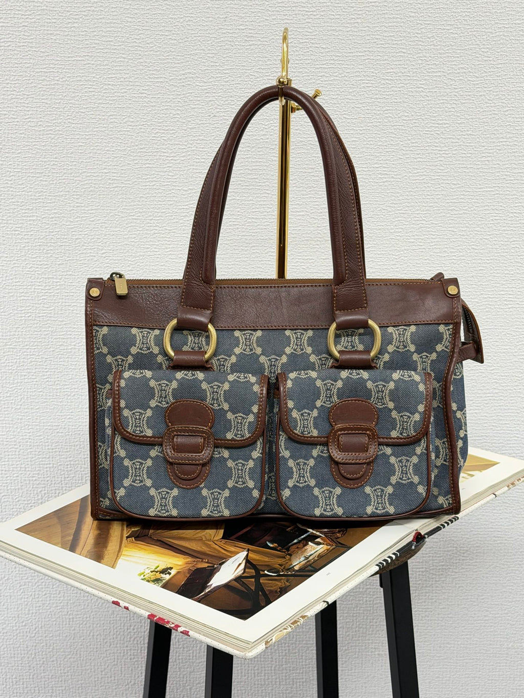 CELINE Paris Macadam Denim Canvas Multi-Pocket Handbag
