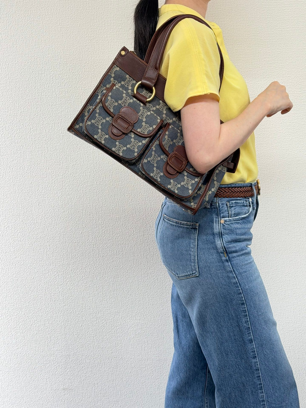 CELINE Paris Macadam Denim Canvas Multi-Pocket Handbag
