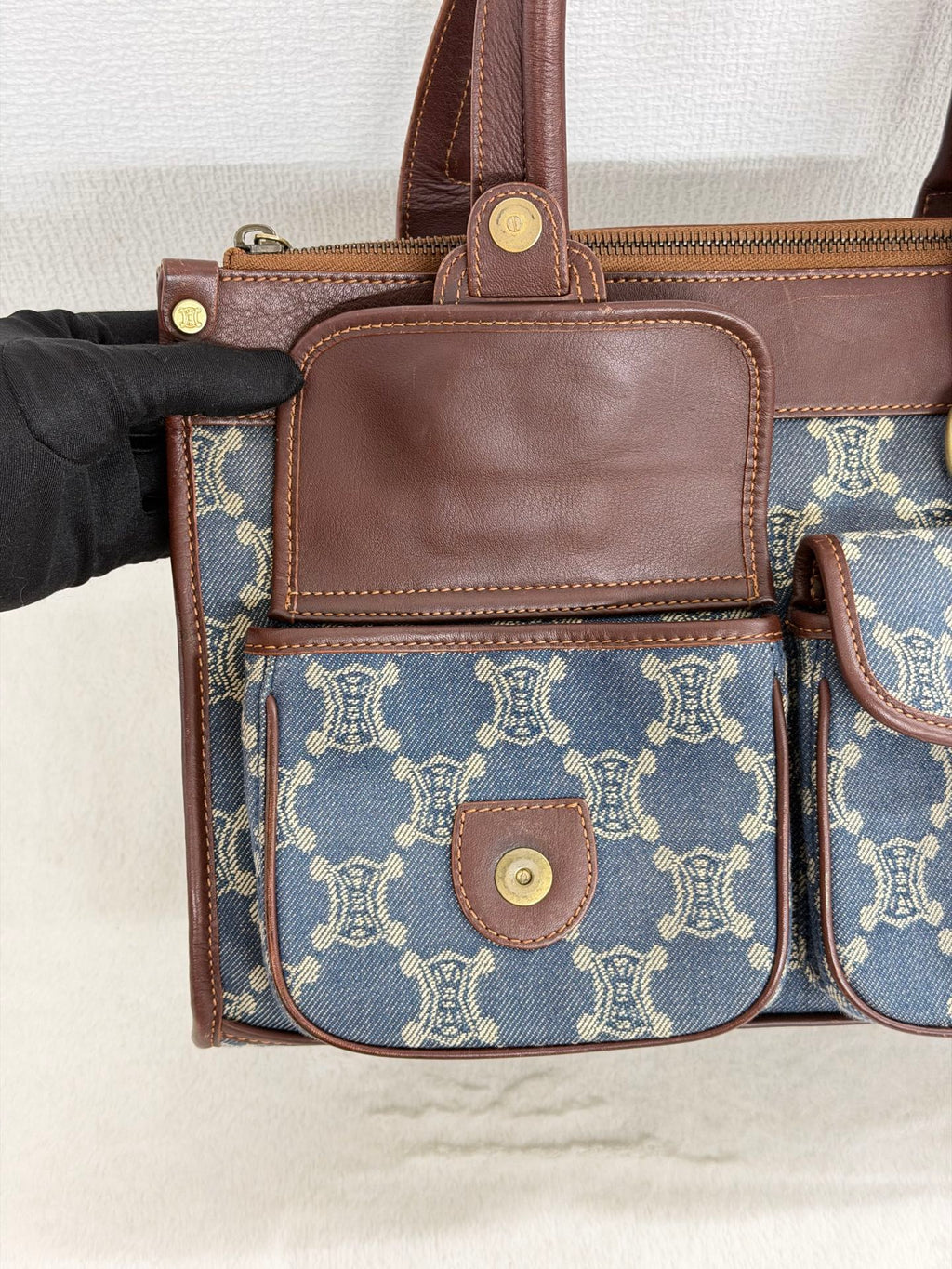 CELINE Paris Macadam Denim Canvas Multi-Pocket Handbag