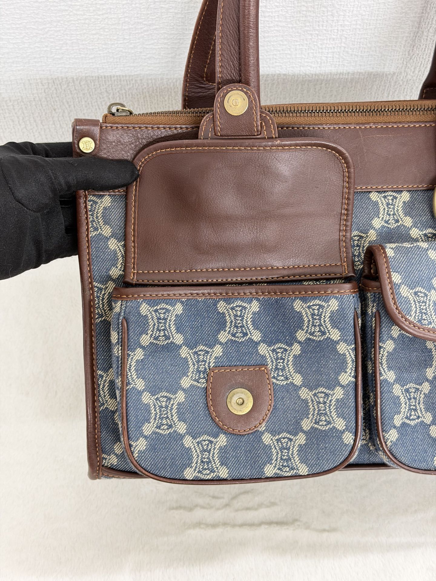 CELINE Paris Macadam Denim Canvas Multi-Pocket Handbag
